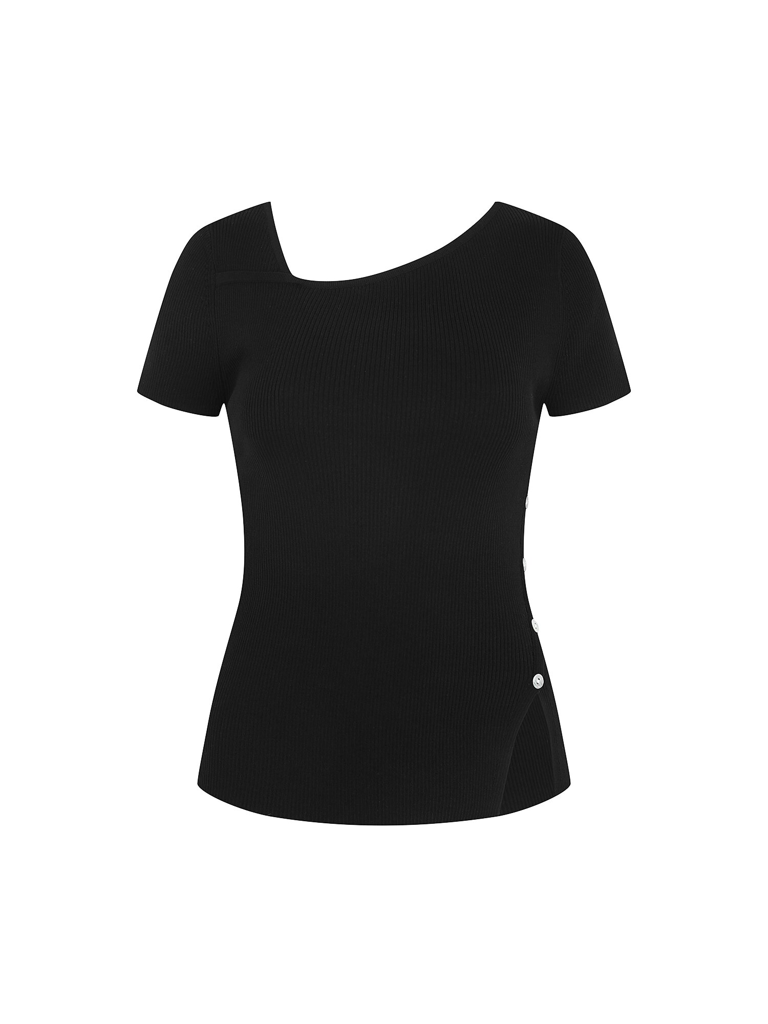 언밸런스 버튼 장식 풀오버 니트 (BLACK)