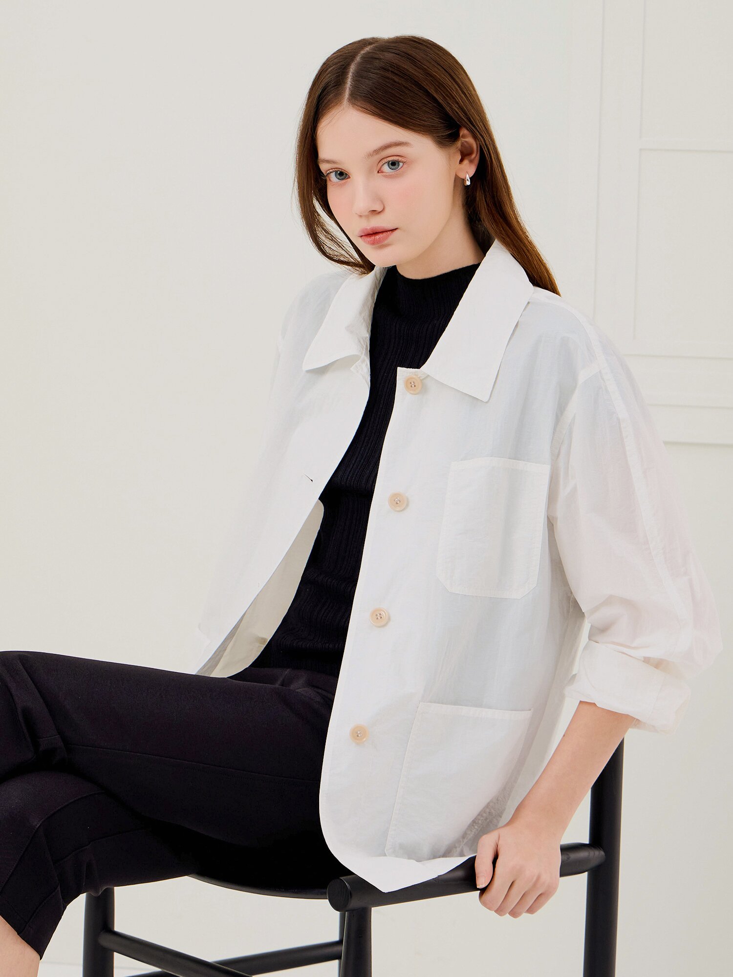 오버핏 코튼 포켓 셔츠 재킷 (WHITE)