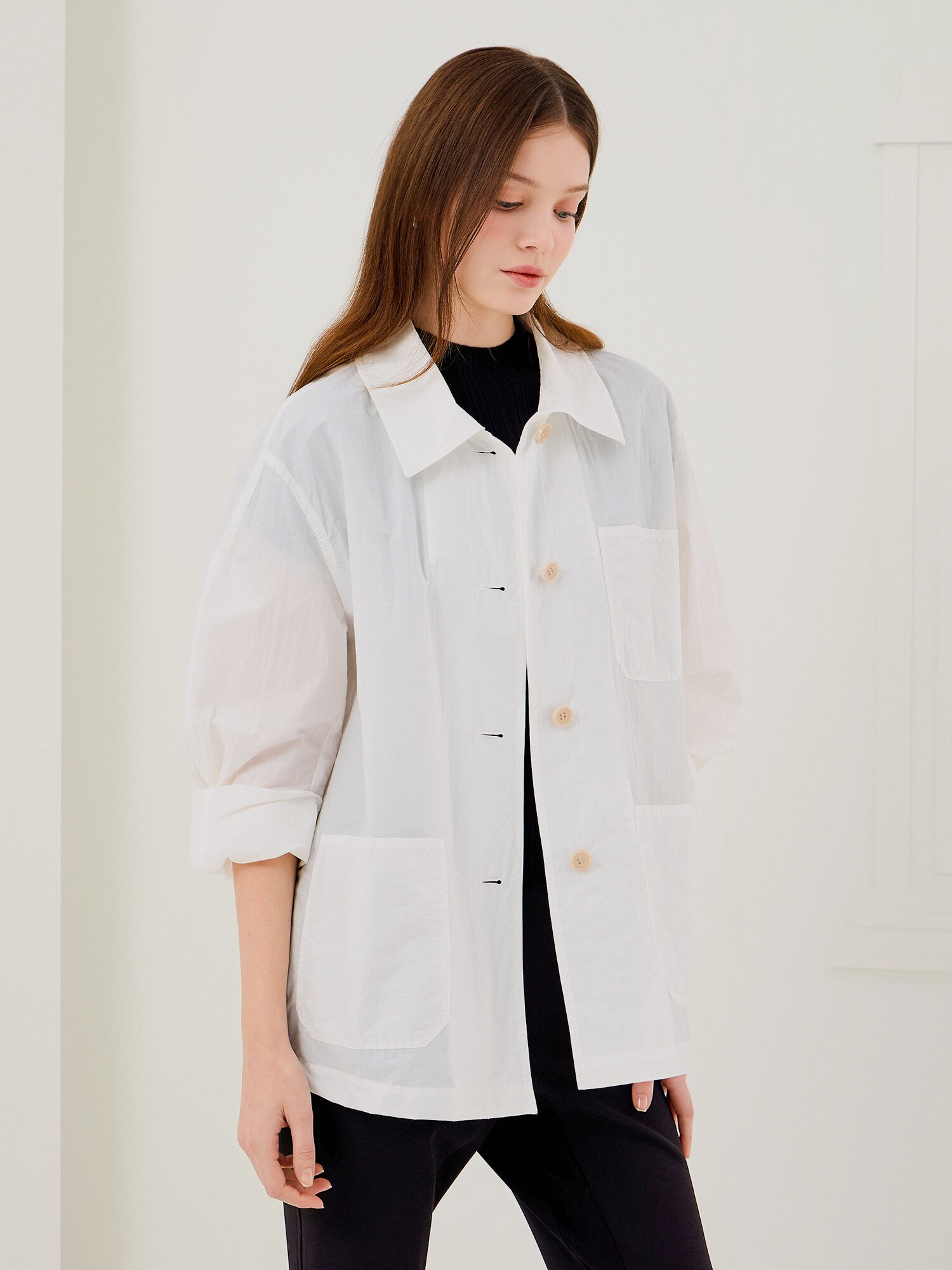오버핏 코튼 포켓 셔츠 재킷 (WHITE)