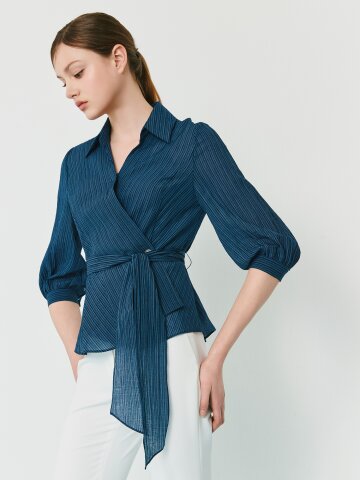 오픈 칼라 랩 블라우스 +이너 세트 