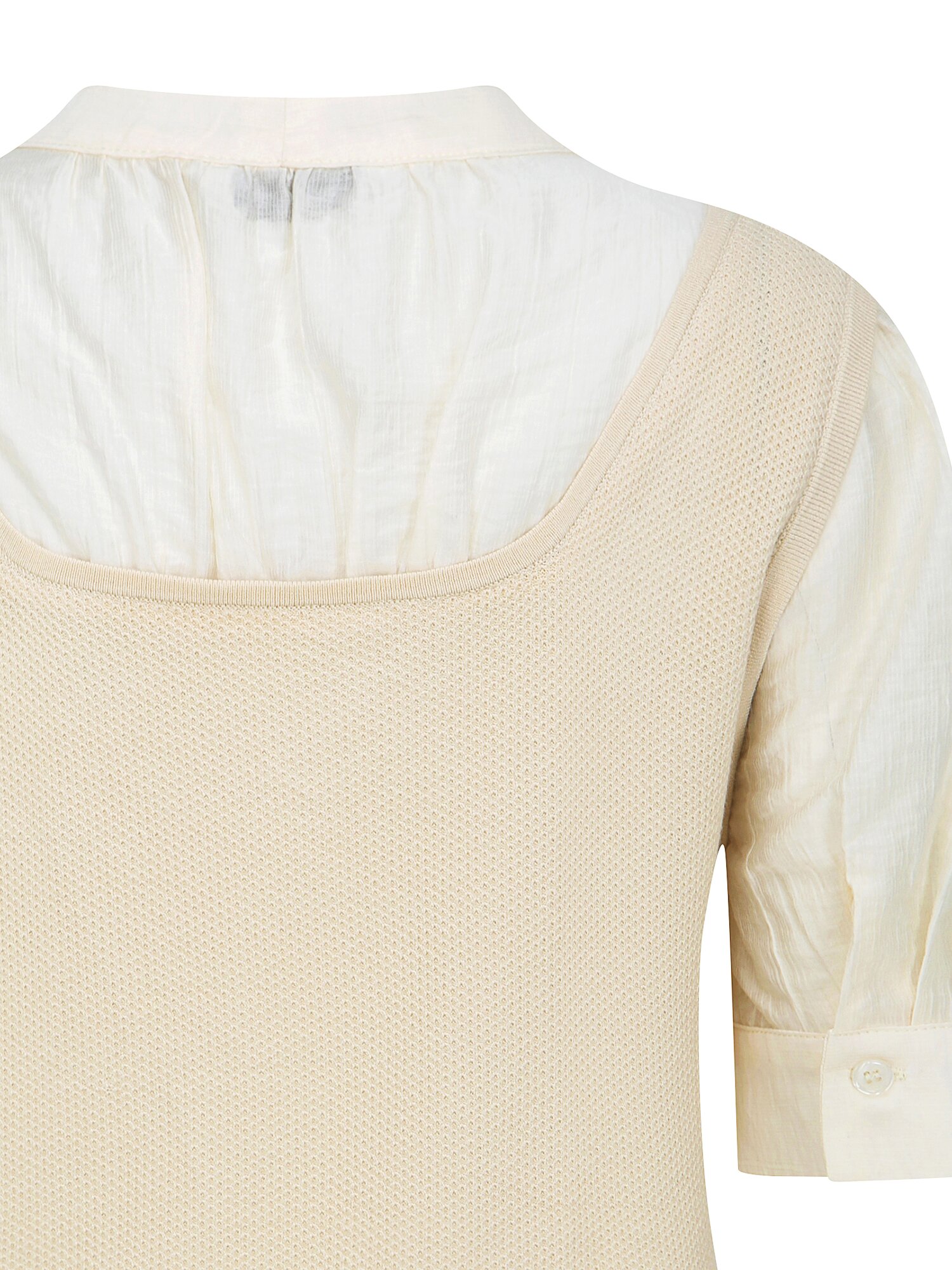 니트 배색 리본넥 블라우스 (BEIGE)