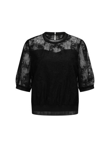 레이스 로고 자수 크롭 블라우스 
