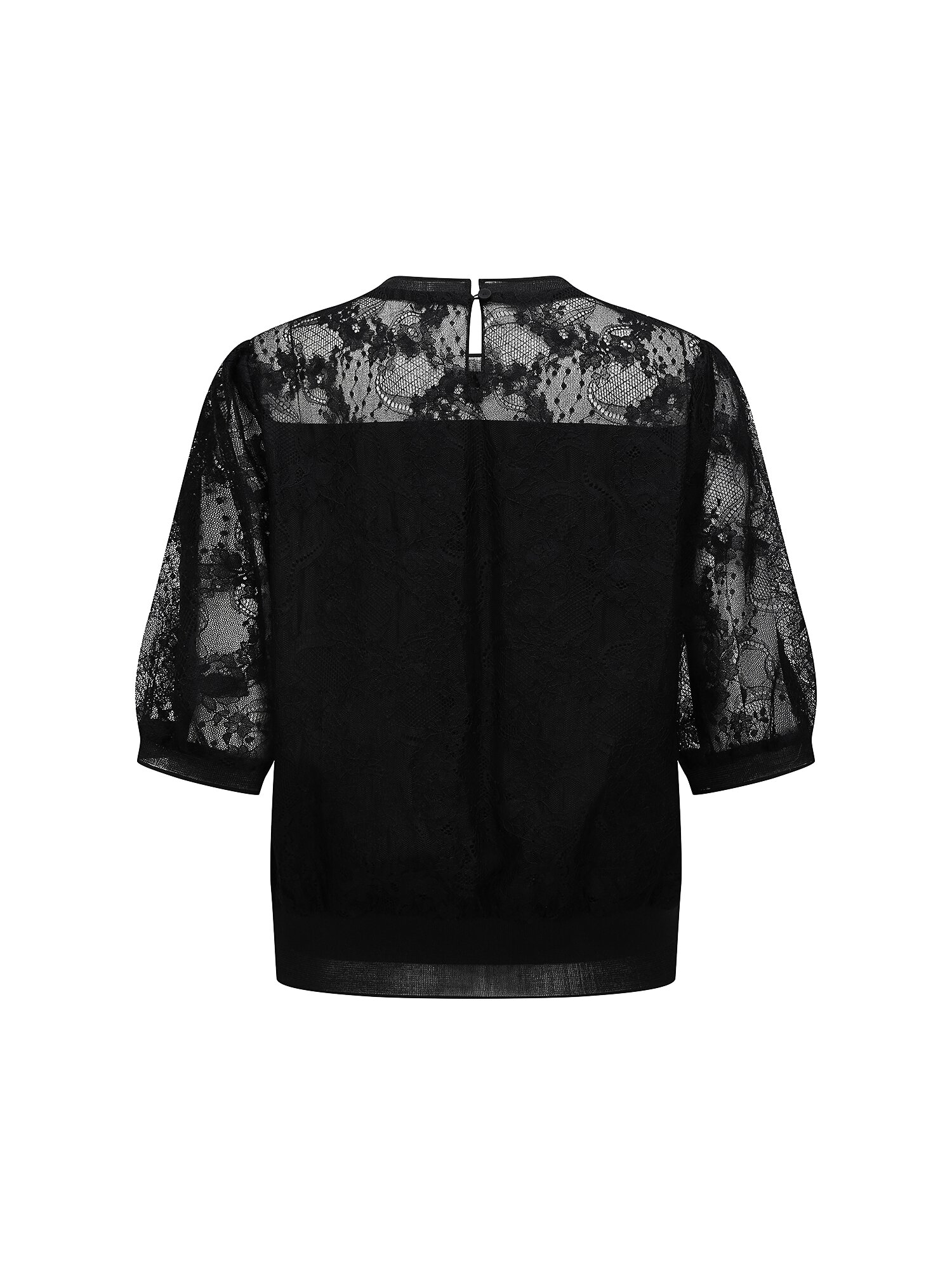 레이스 로고 자수 크롭 블라우스 (BLACK)