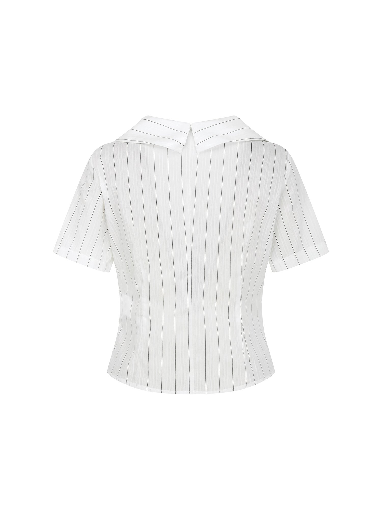 언밸런스 오픈 칼라 크롭 블라우스 (WHITE STRIPE)