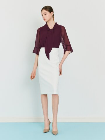 슬림핏 백 슬릿 펜슬 스커트 