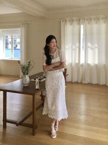 플라워 백 밴딩 A라인 스커트 