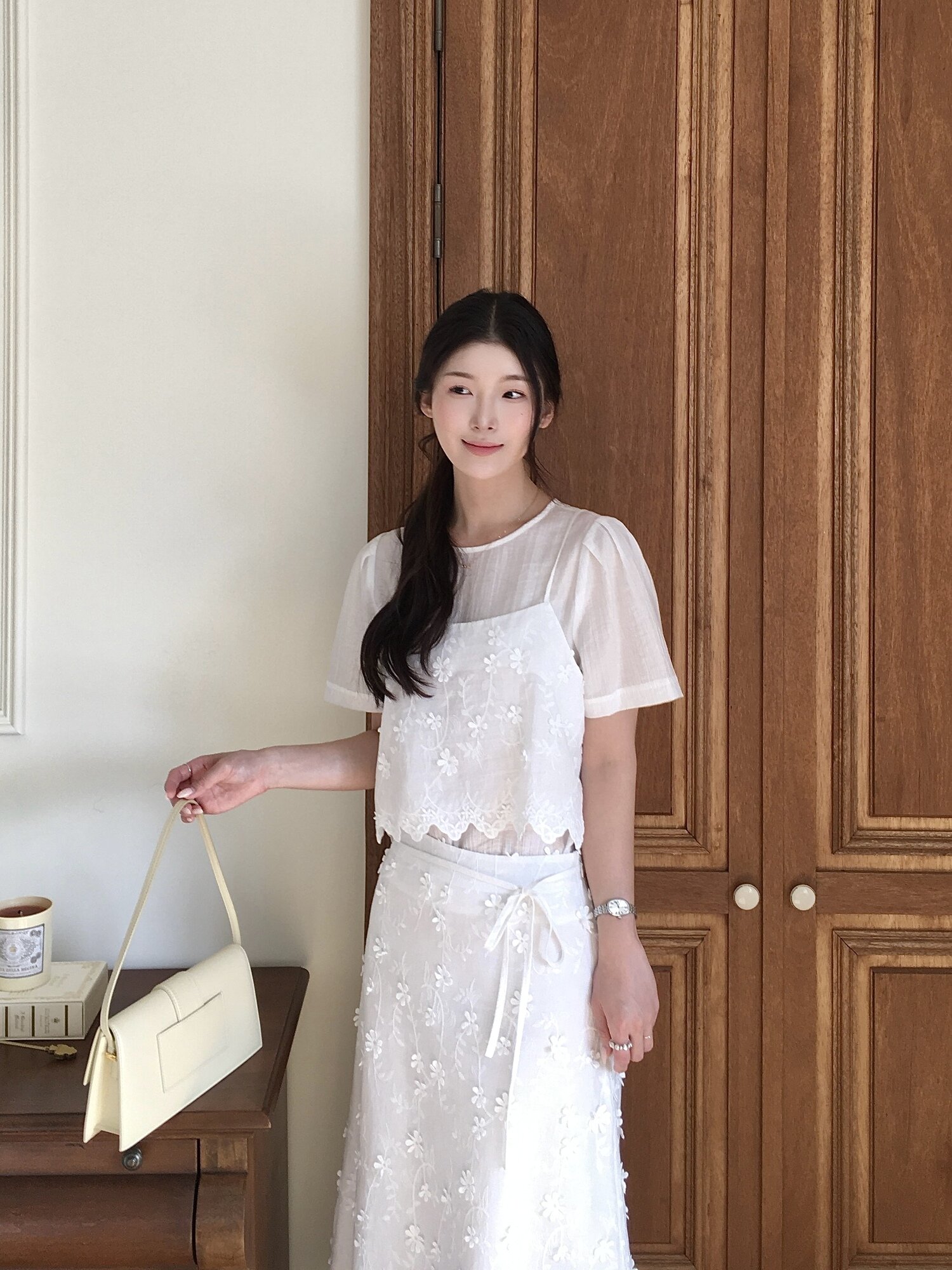 플라워 블라우스 +뷔스티에 세트 (WHITE)