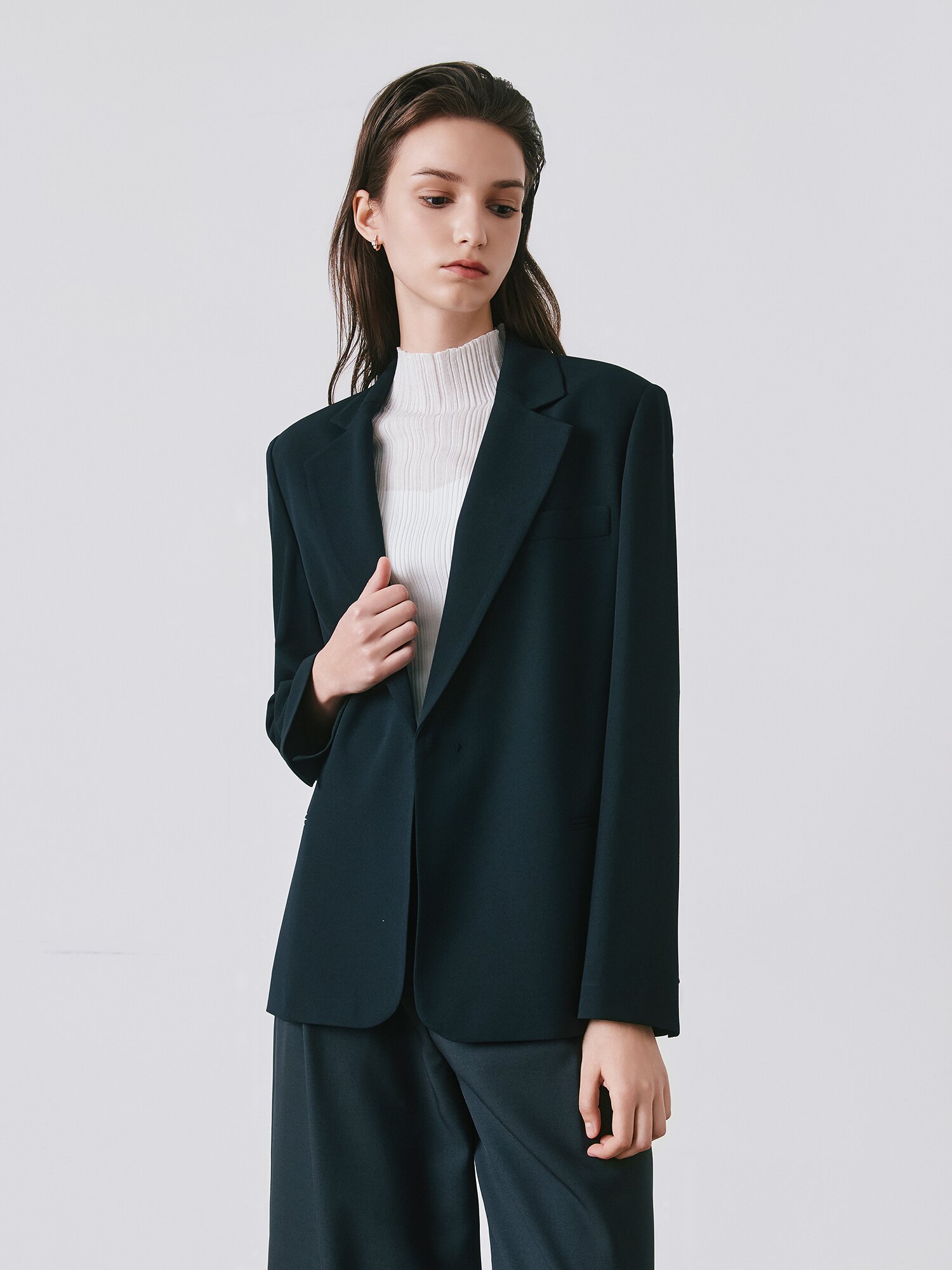 미니멀 테일러드 싱글 재킷 (BLACK)