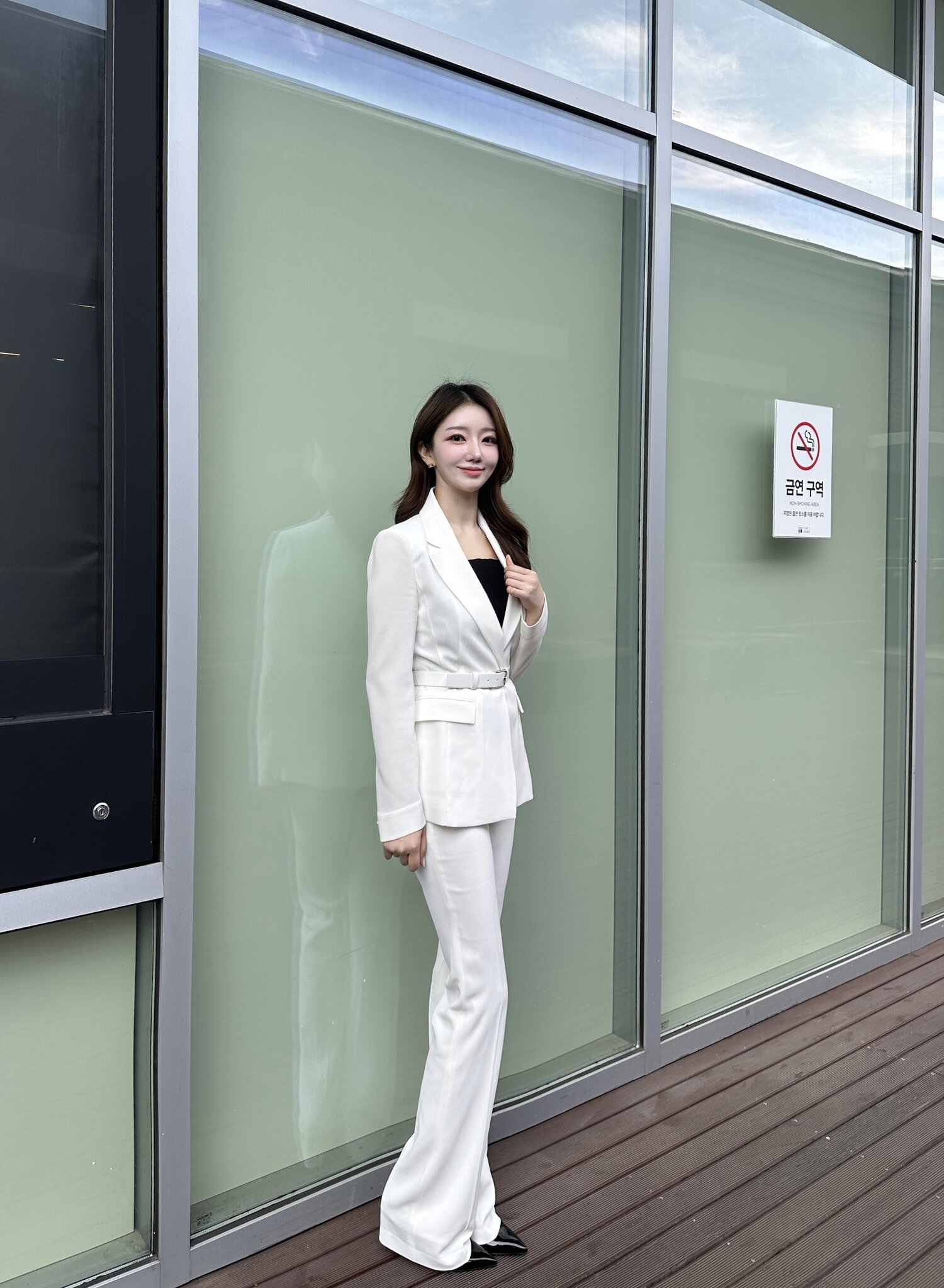 슬림핏 세미 부츠컷 팬츠 (IVORY)