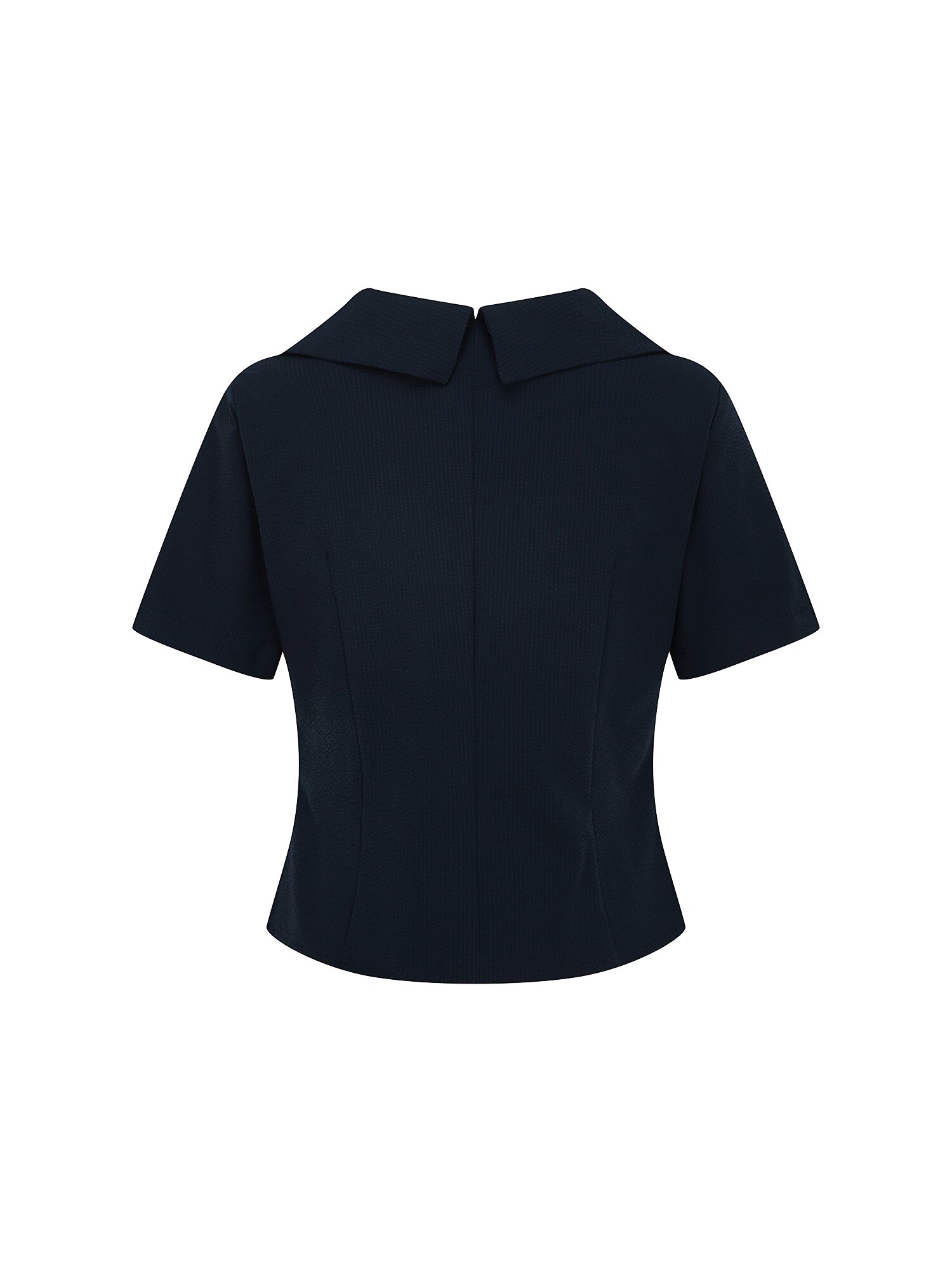 언밸런스 오픈 칼라 크롭 블라우스 (NAVY)