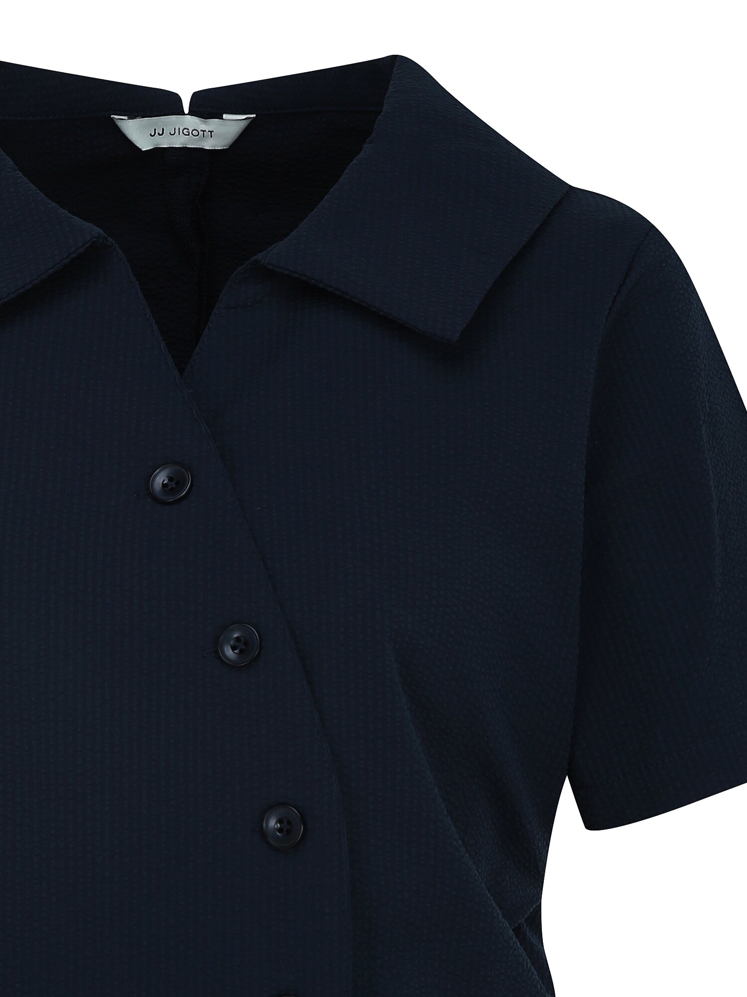 언밸런스 오픈 칼라 크롭 블라우스 (NAVY)