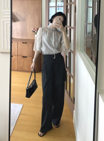 벨티드 사이드 턱 와이드 팬츠 