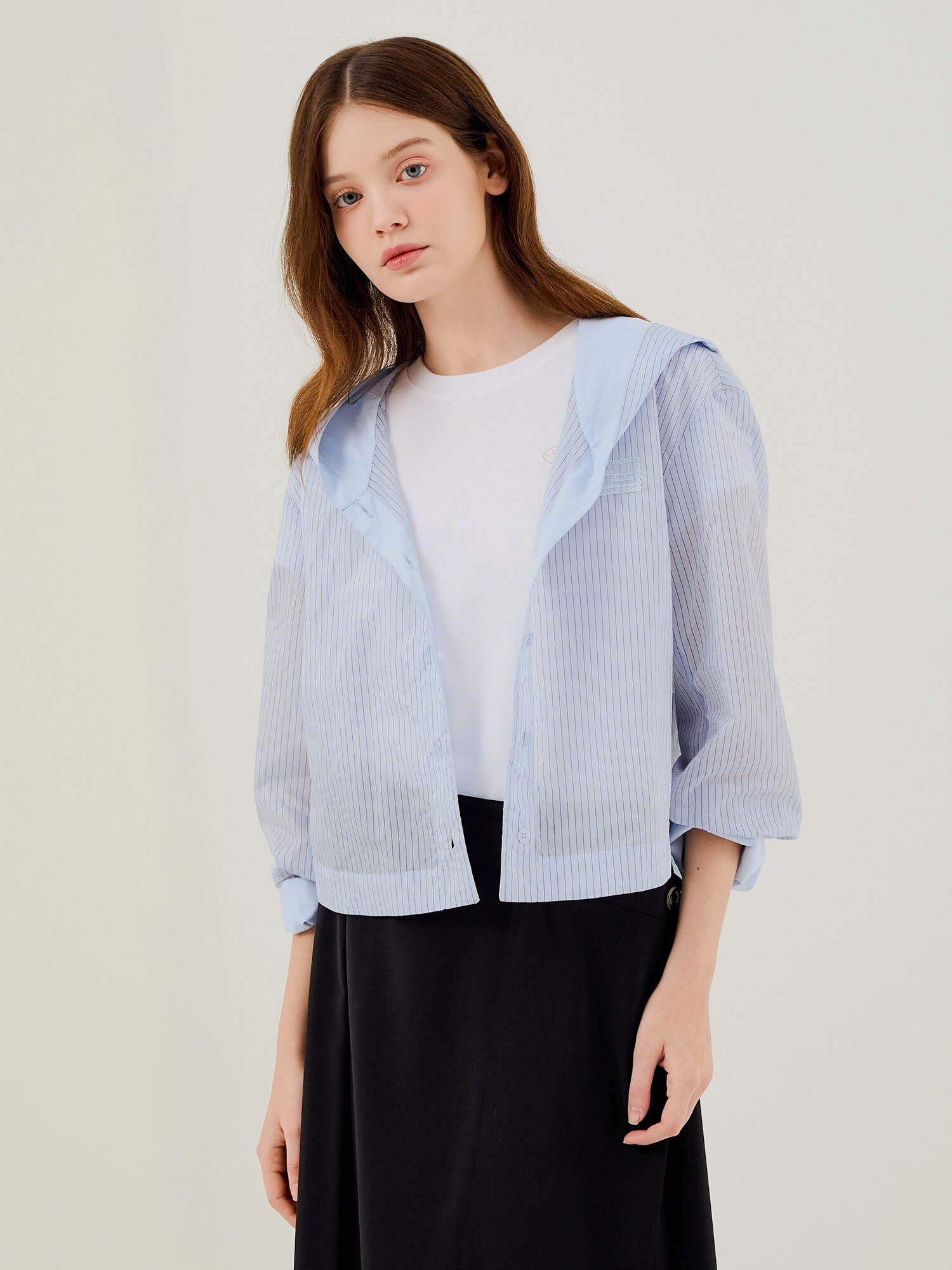 시스루 스트라이프 후드 점퍼 (STRIPE BLUE)