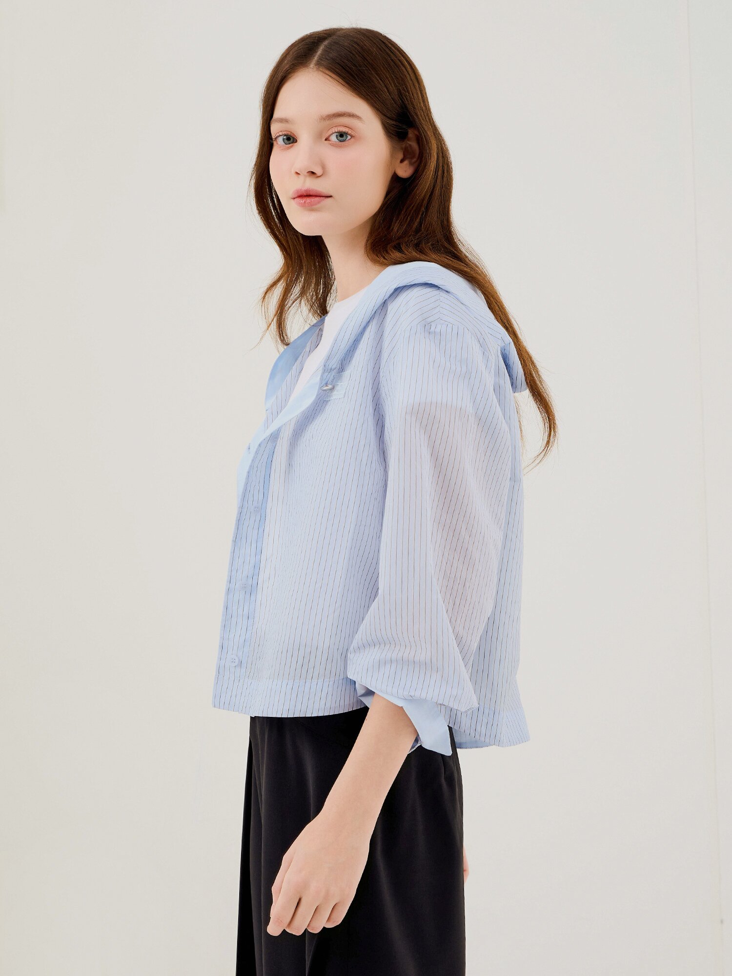 시스루 스트라이프 후드 점퍼 (STRIPE BLUE)