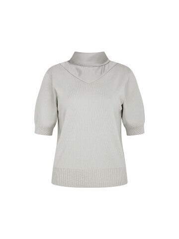 배색 타이넥 크롭 풀오버 니트 