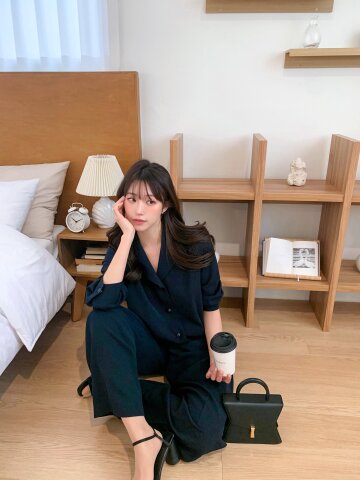 포멀 숄더 턱 오픈 칼라 재킷 