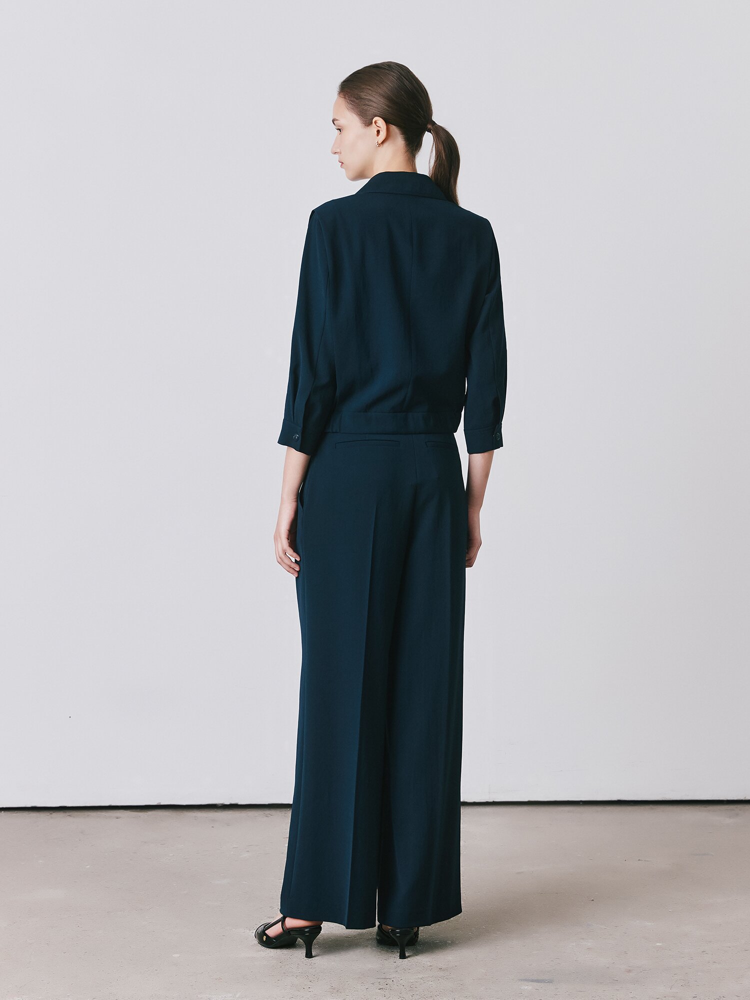 포멀 숄더 턱 오픈 칼라 재킷 (DARK NAVY)