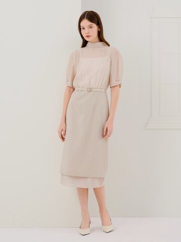 시스루 배색 H라인 원피스 