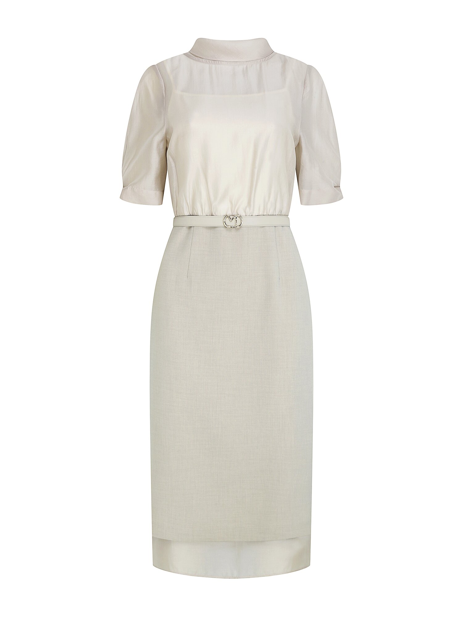 시스루 배색 H라인 원피스 (MELANGE GREY)