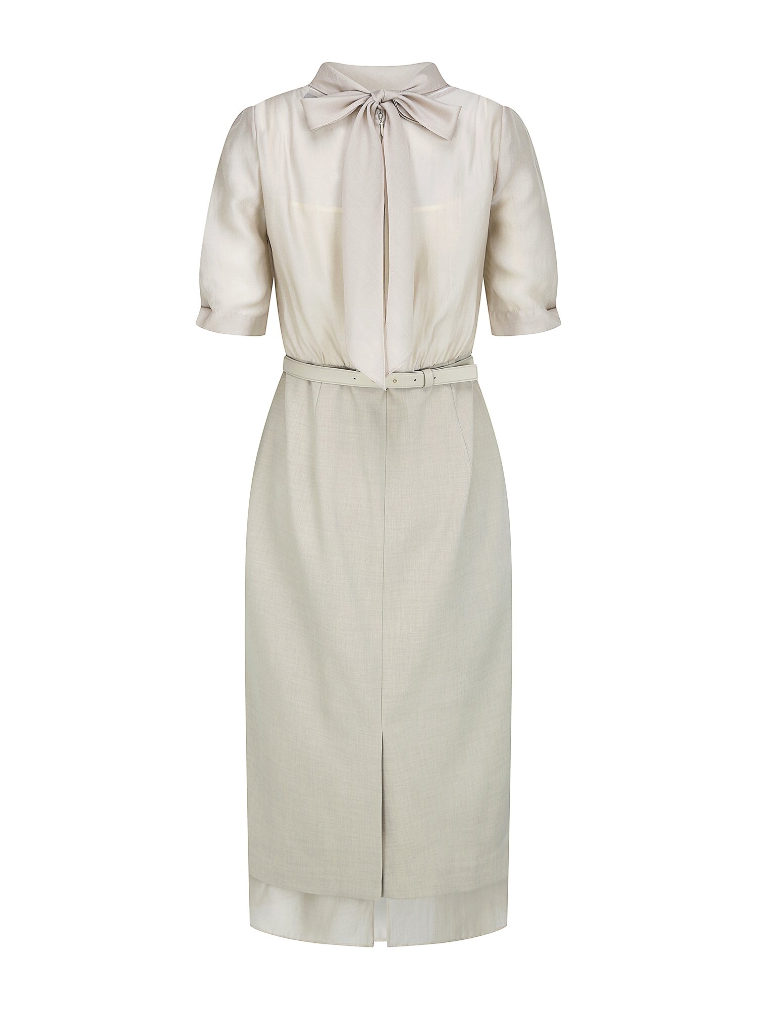 시스루 배색 H라인 원피스 (MELANGE GREY)