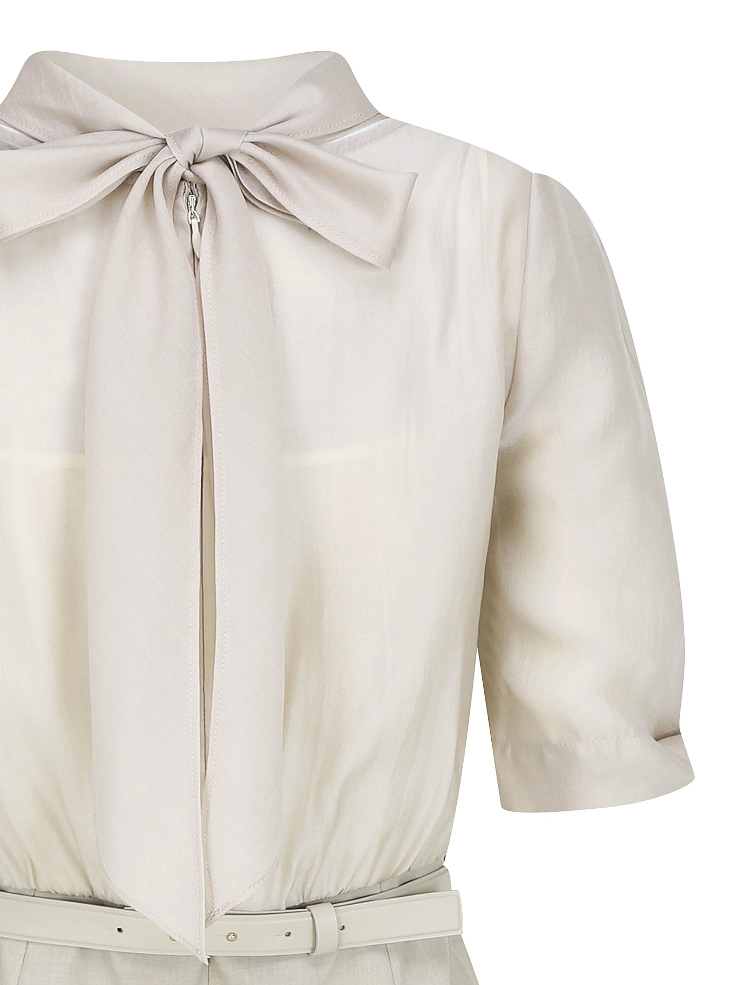 시스루 배색 H라인 원피스 (MELANGE GREY)