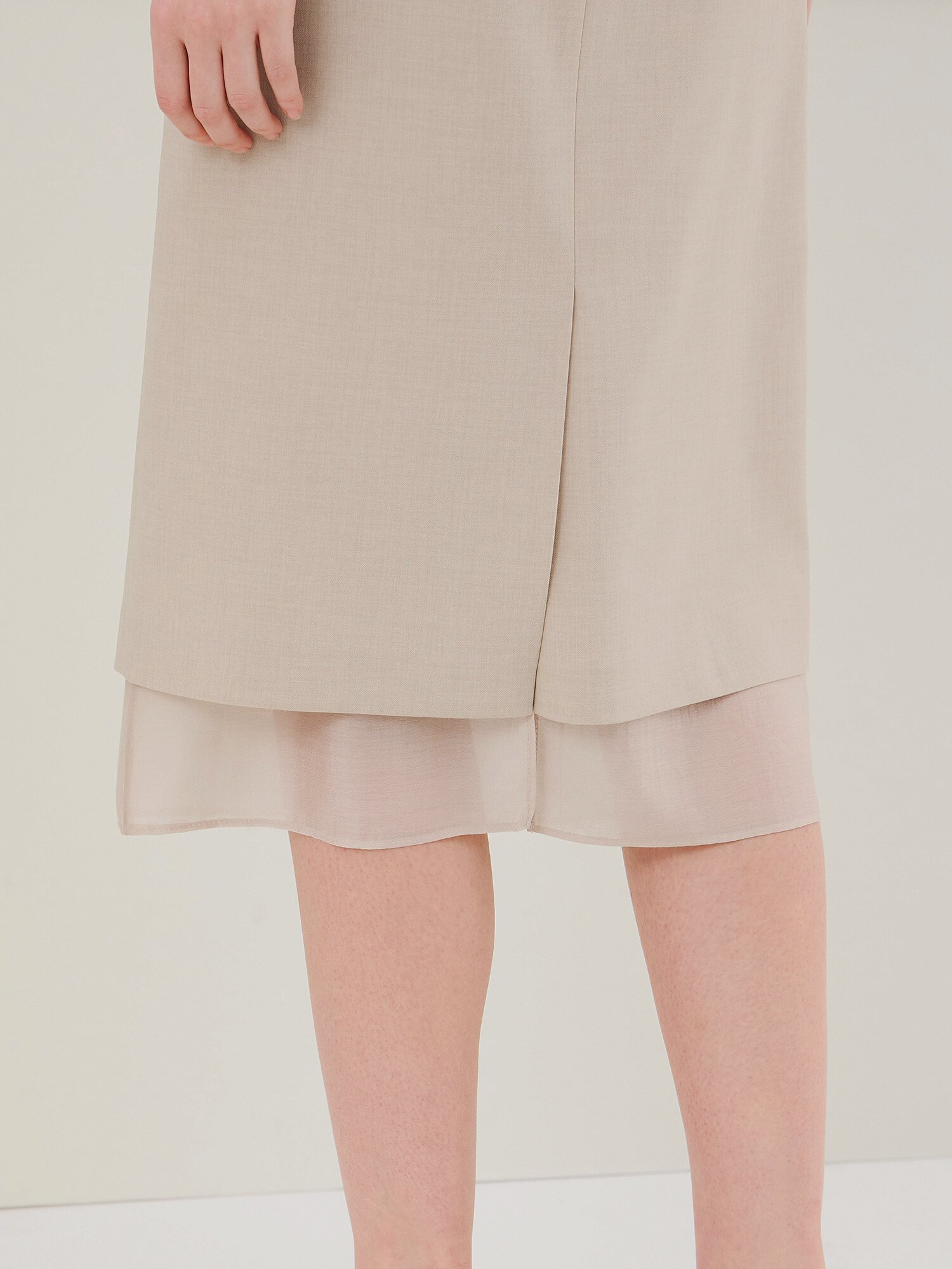 시스루 배색 H라인 원피스 (MELANGE GREY)