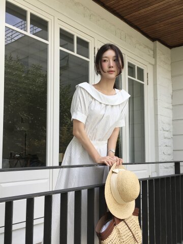 러플 오프 숄더 플레어 원피스 