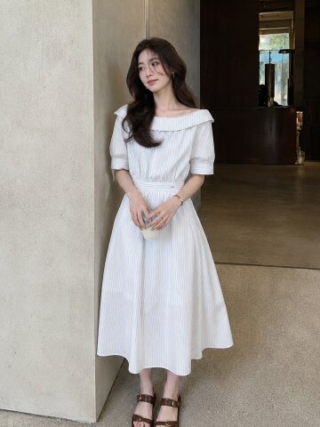 러플 오프 숄더 플레어 원피스 