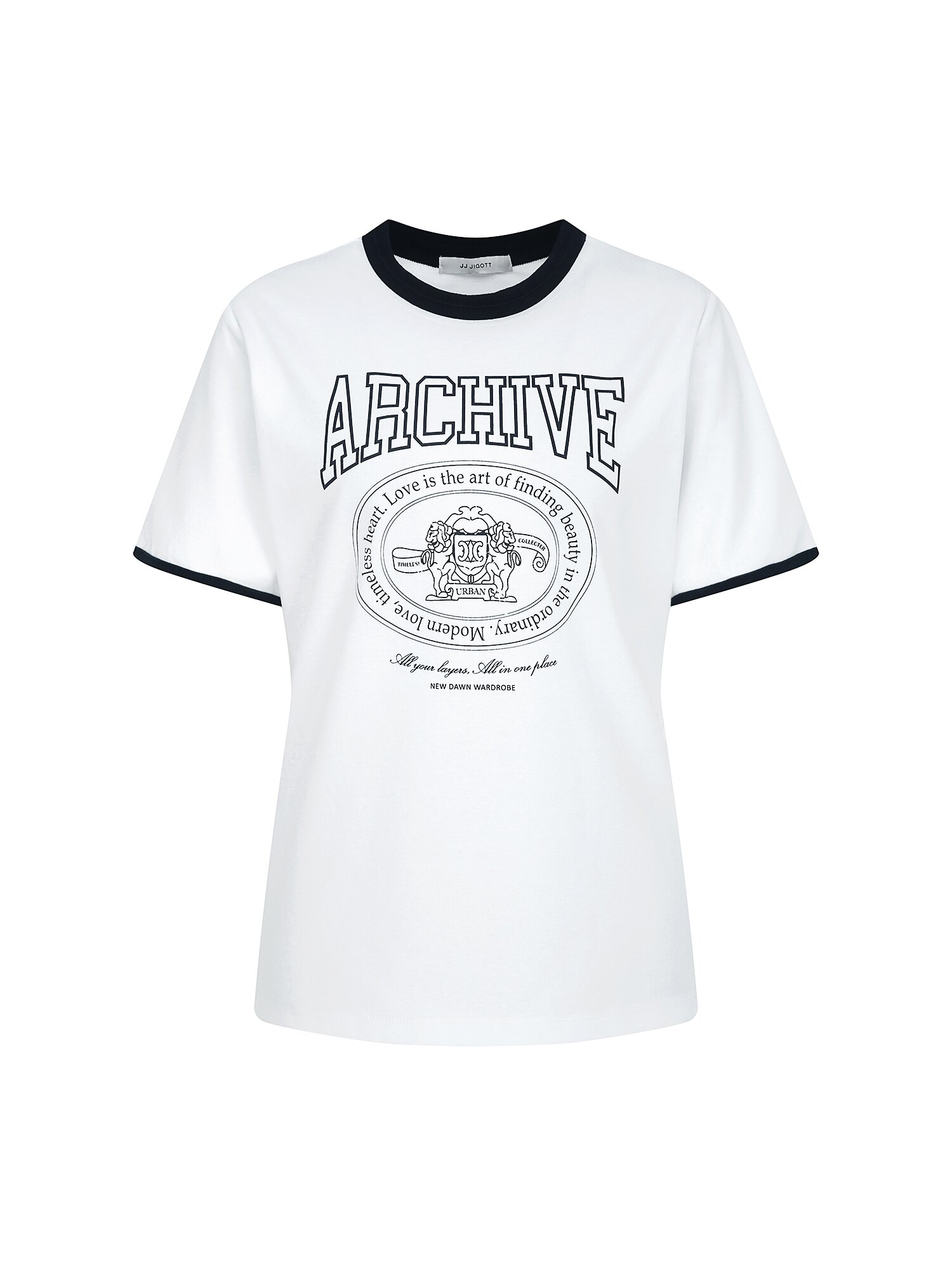 프린트 배색 라운드넥 티셔츠 (WHITE)