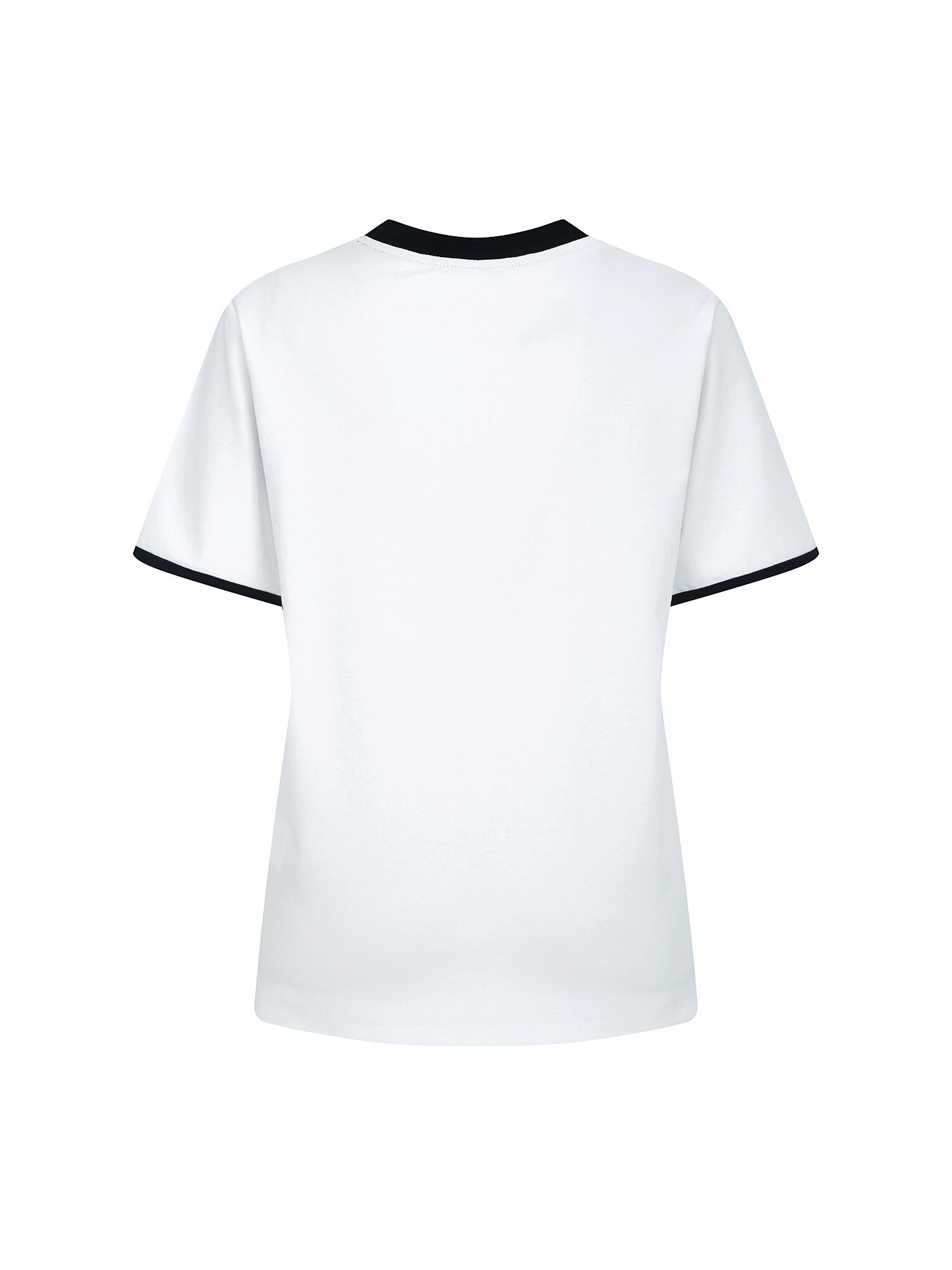 프린트 배색 라운드넥 티셔츠 (WHITE)