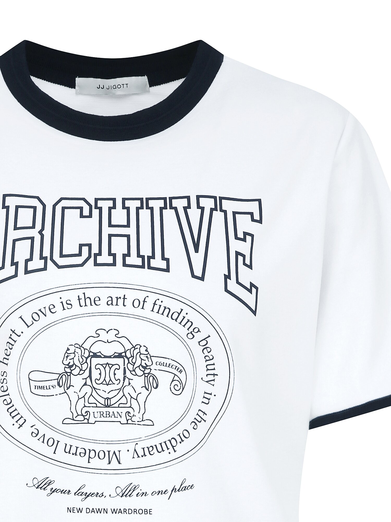 프린트 배색 라운드넥 티셔츠 (WHITE)