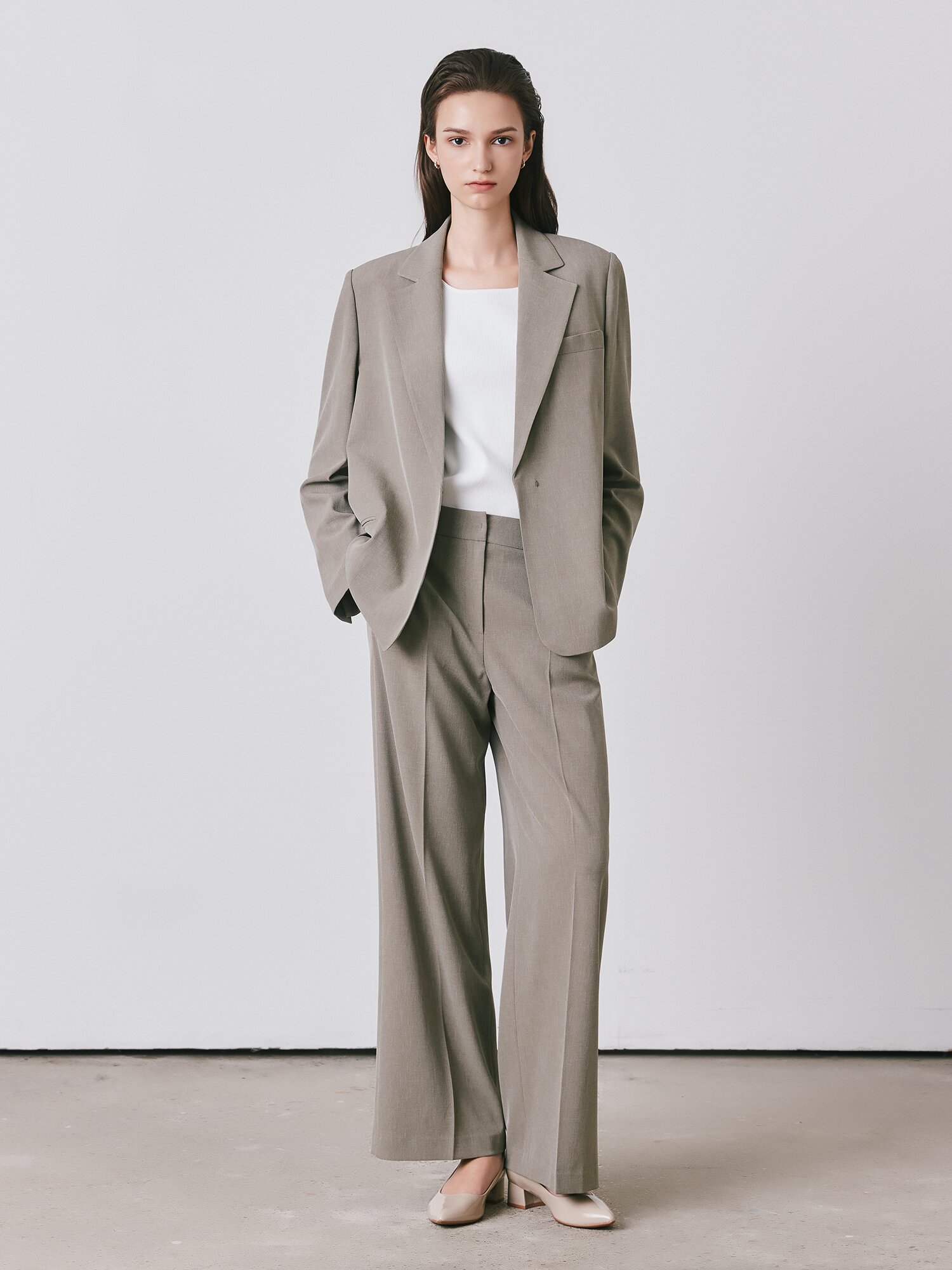 미니멀 테일러드 싱글 재킷 (DARK BEIGE)