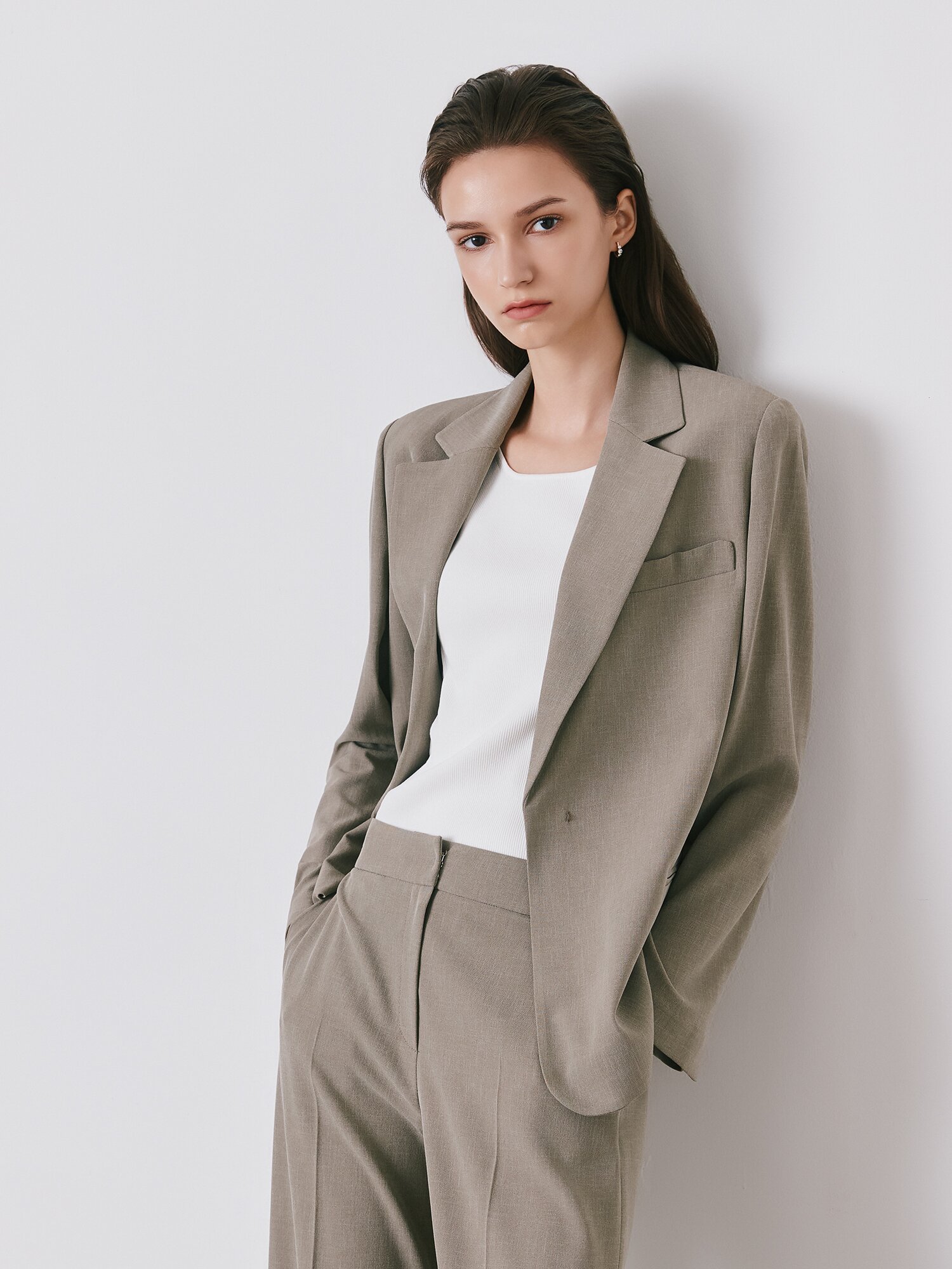 미니멀 테일러드 싱글 재킷 (DARK BEIGE)