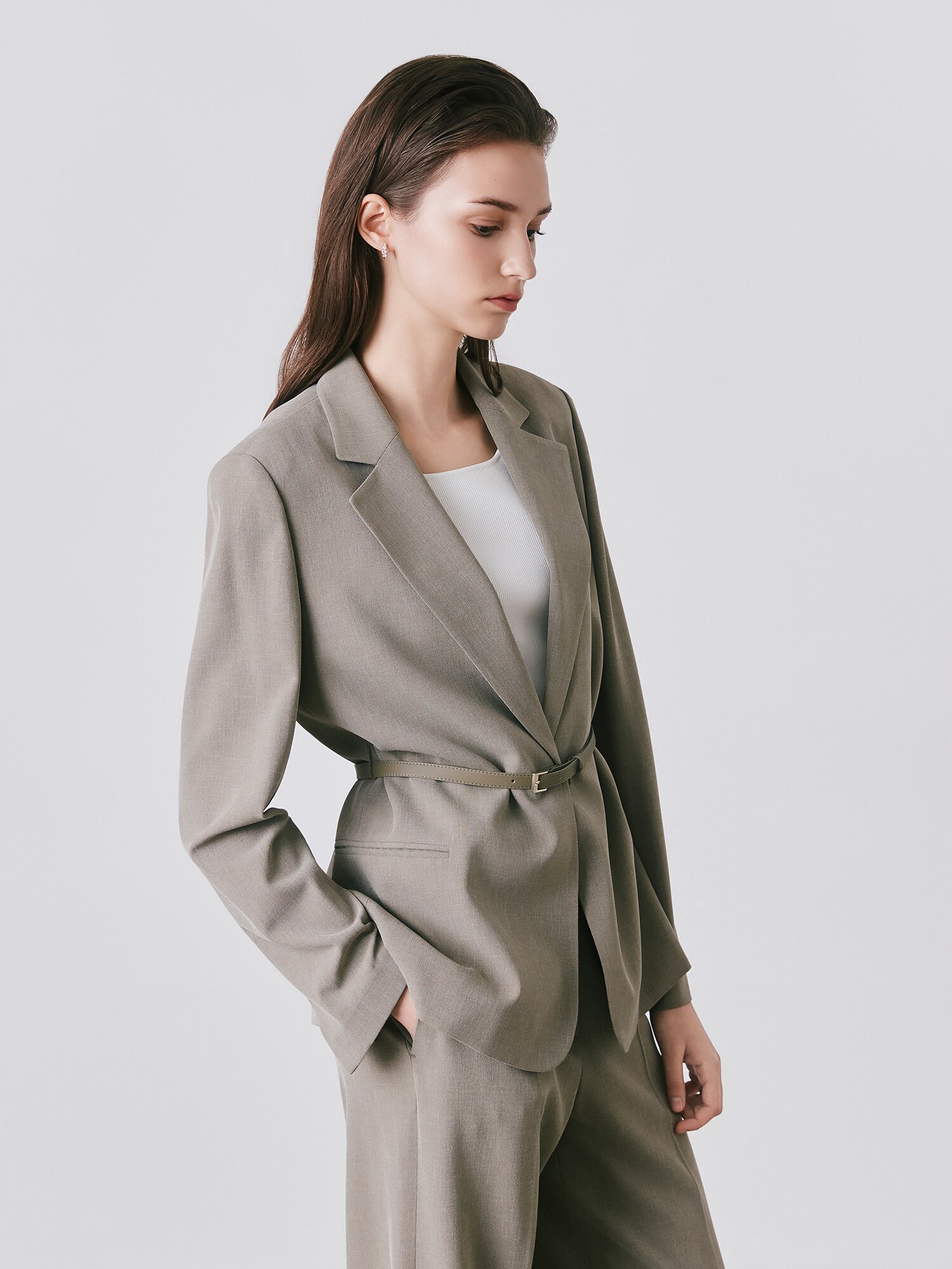 미니멀 테일러드 싱글 재킷 (DARK BEIGE)