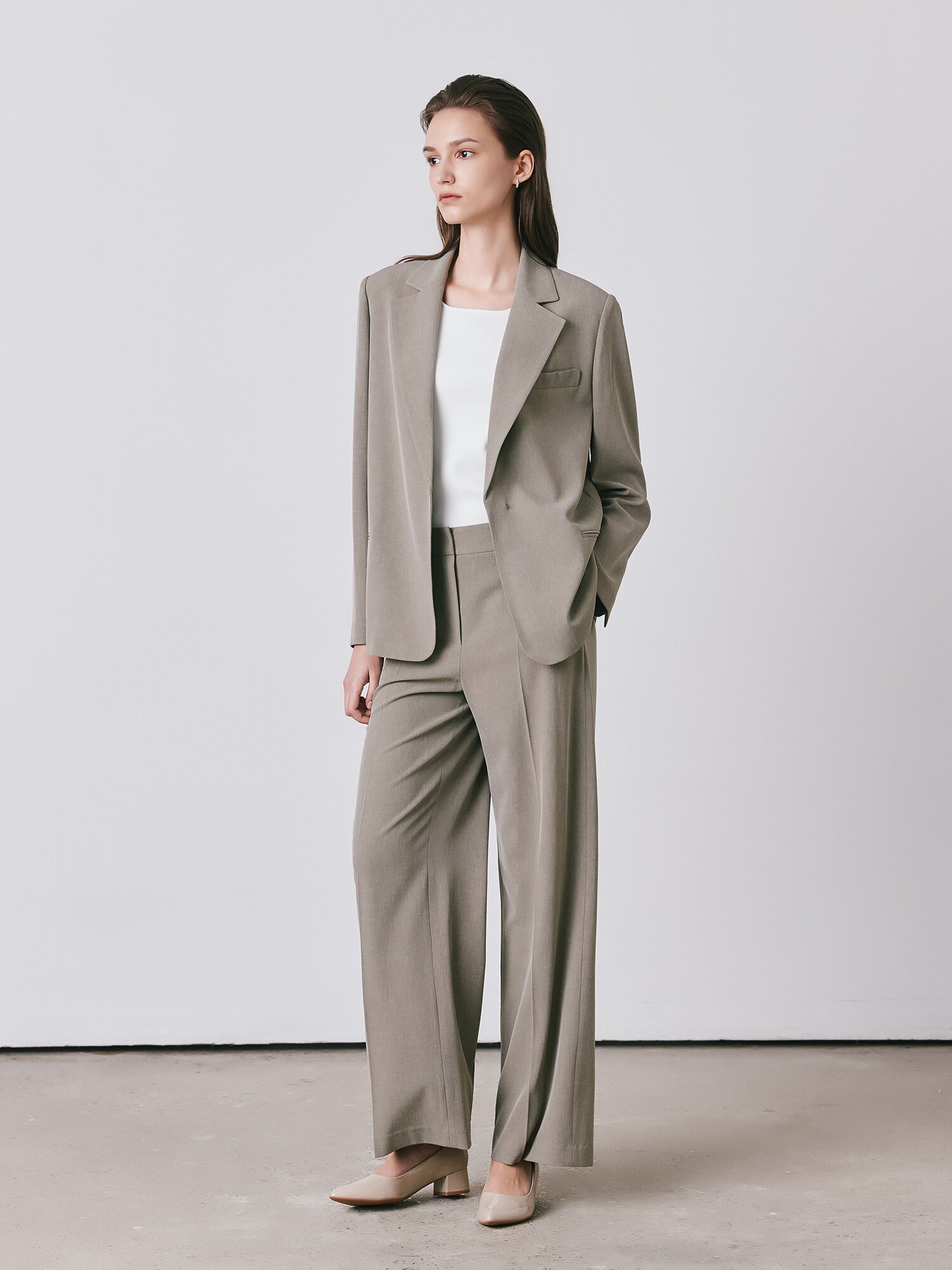 미니멀 테일러드 싱글 재킷 (DARK BEIGE)