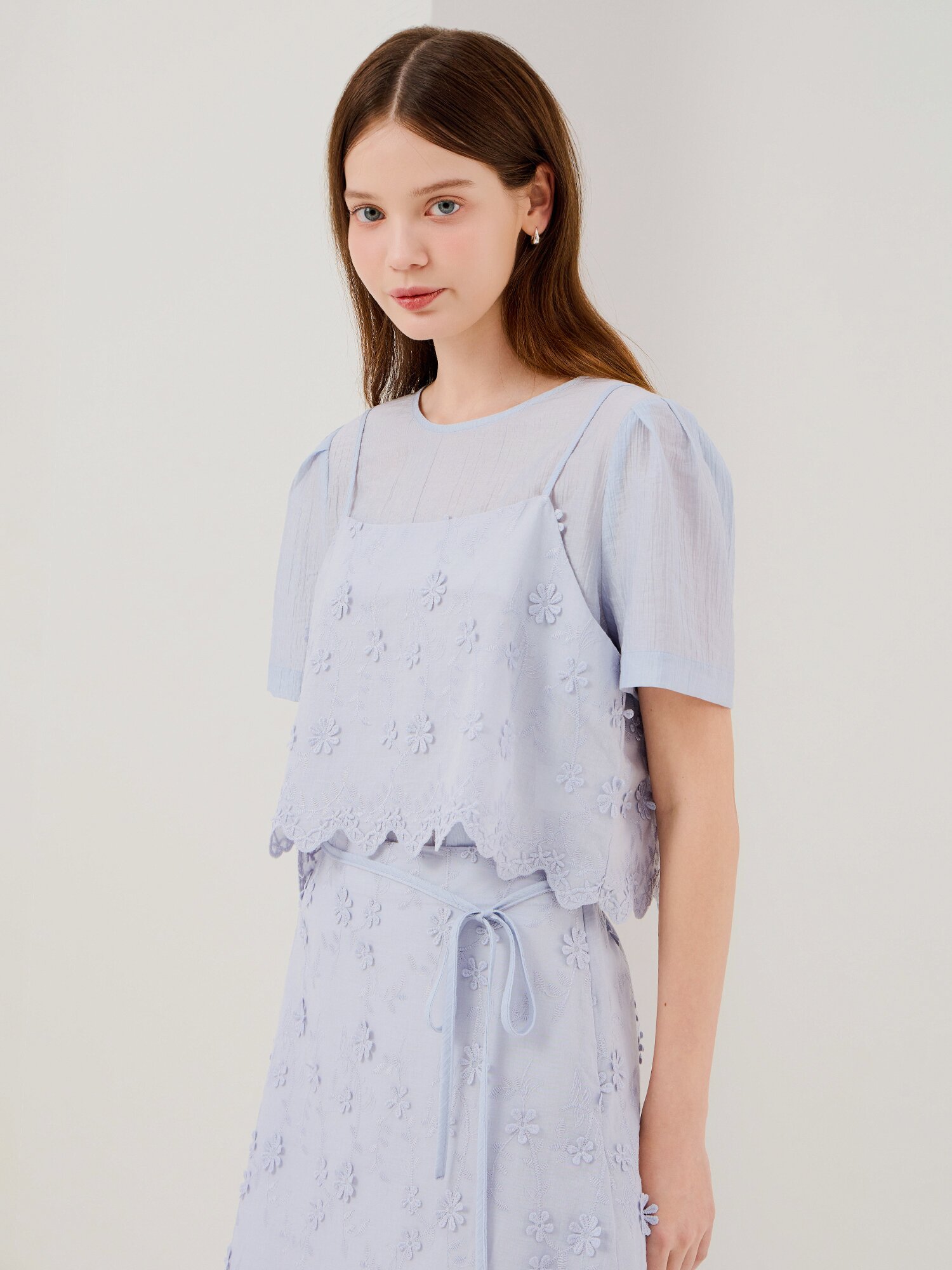 플라워 블라우스 +뷔스티에 세트 (LIGHT BLUE)