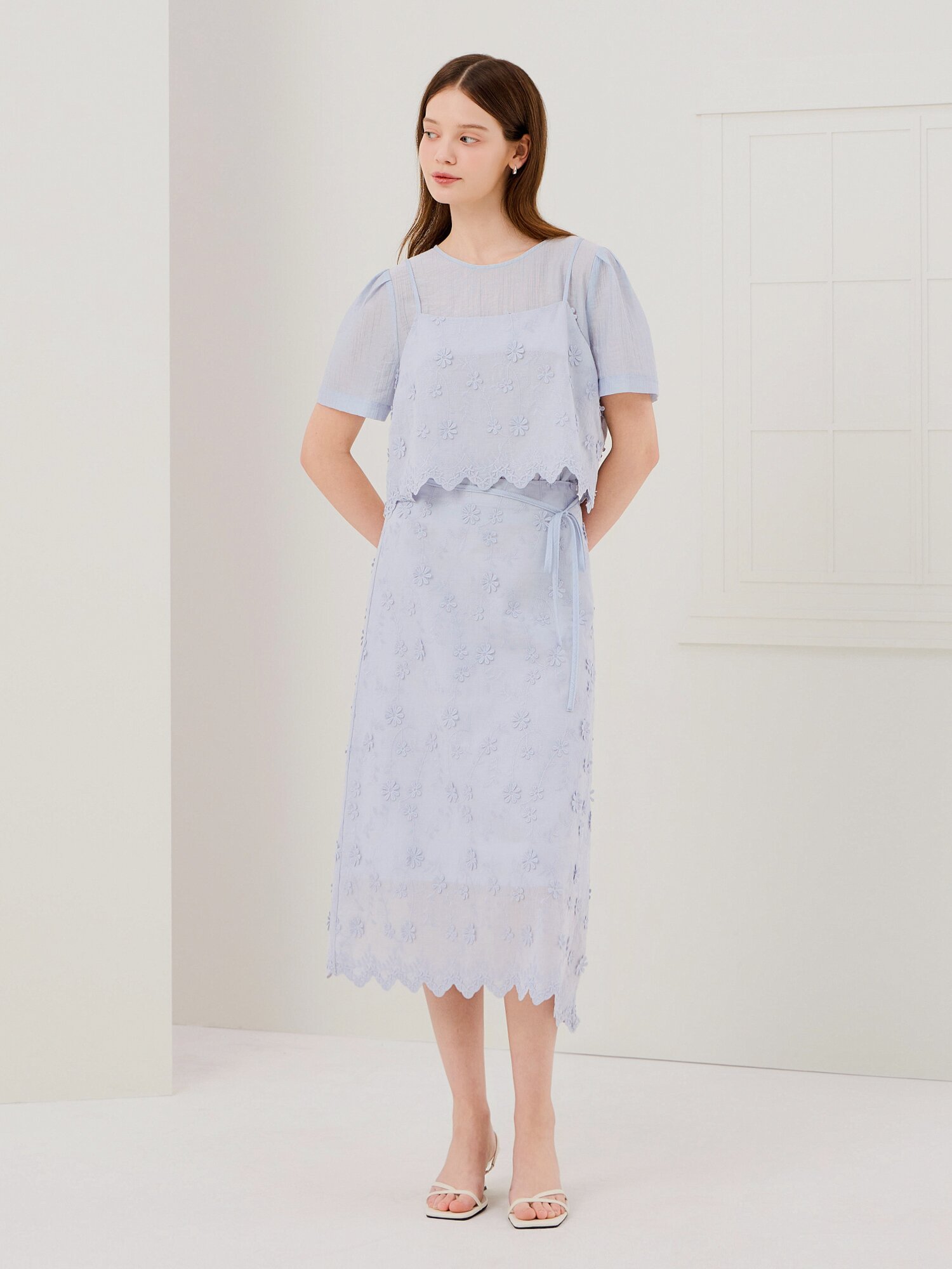 플라워 블라우스 +뷔스티에 세트 (LIGHT BLUE)