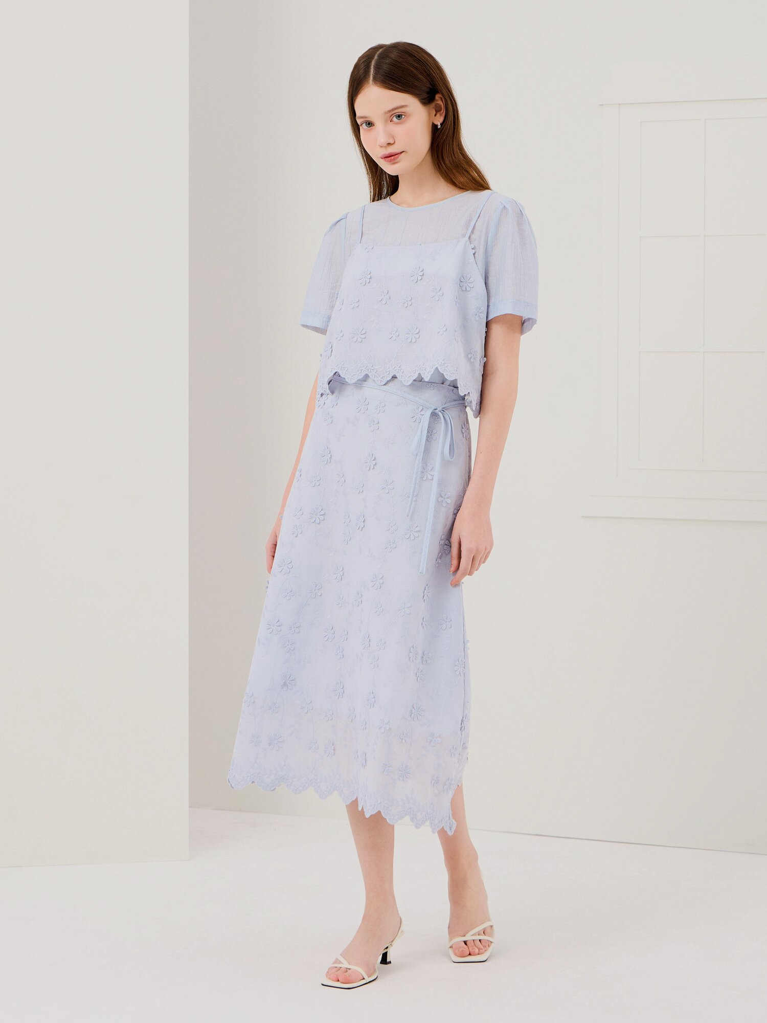 플라워 블라우스 +뷔스티에 세트 (LIGHT BLUE)