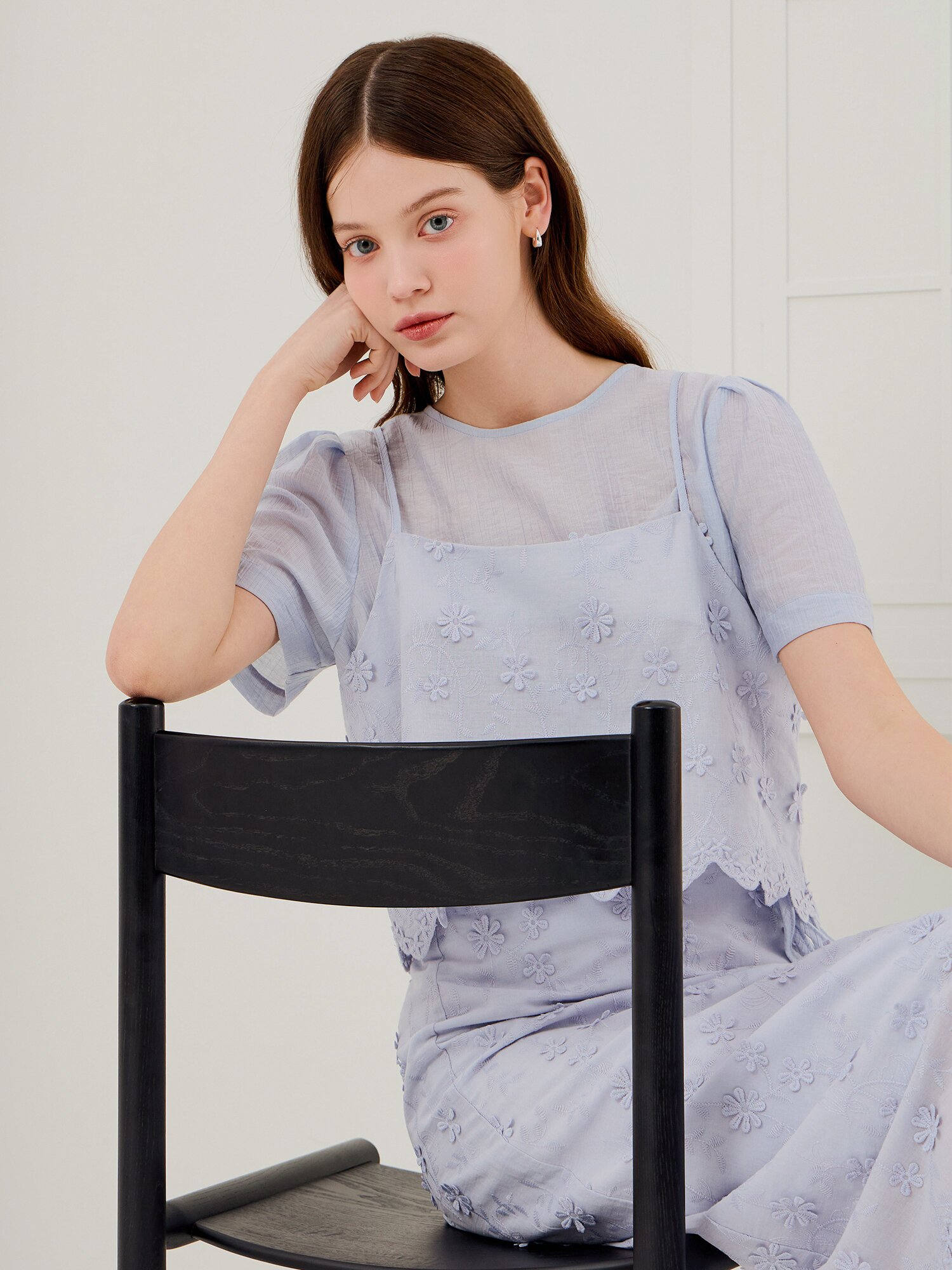 플라워 블라우스 +뷔스티에 세트 (LIGHT BLUE)