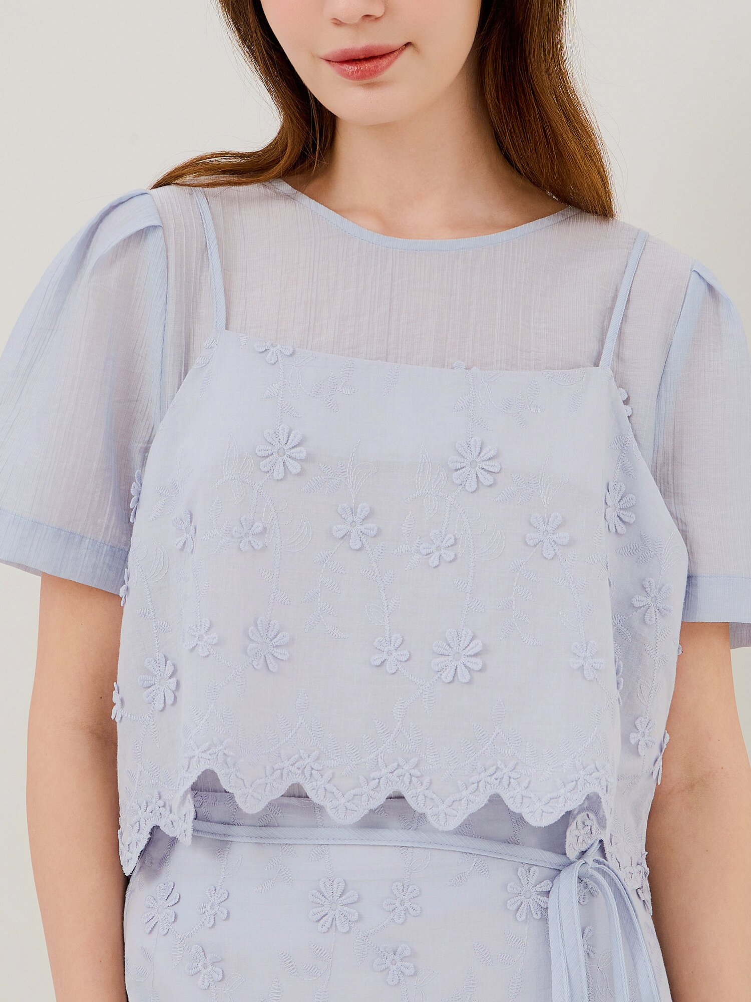 플라워 블라우스 +뷔스티에 세트 (LIGHT BLUE)