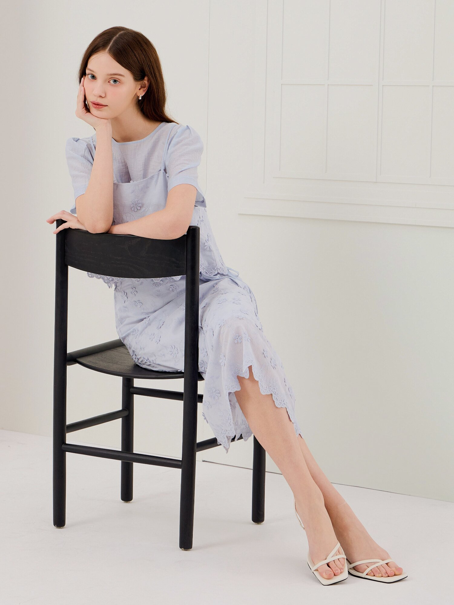 플라워 블라우스 +뷔스티에 세트 (LIGHT BLUE)