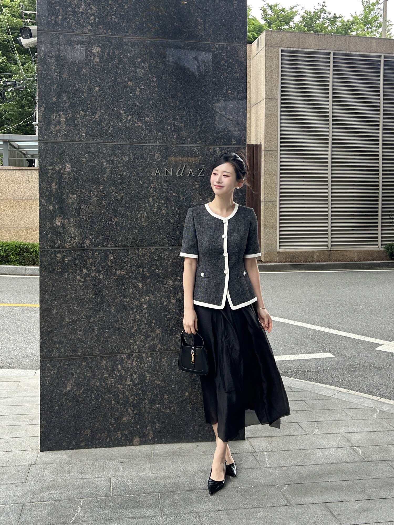 오간자 드레이프 플레어 스커트 (BLACK)