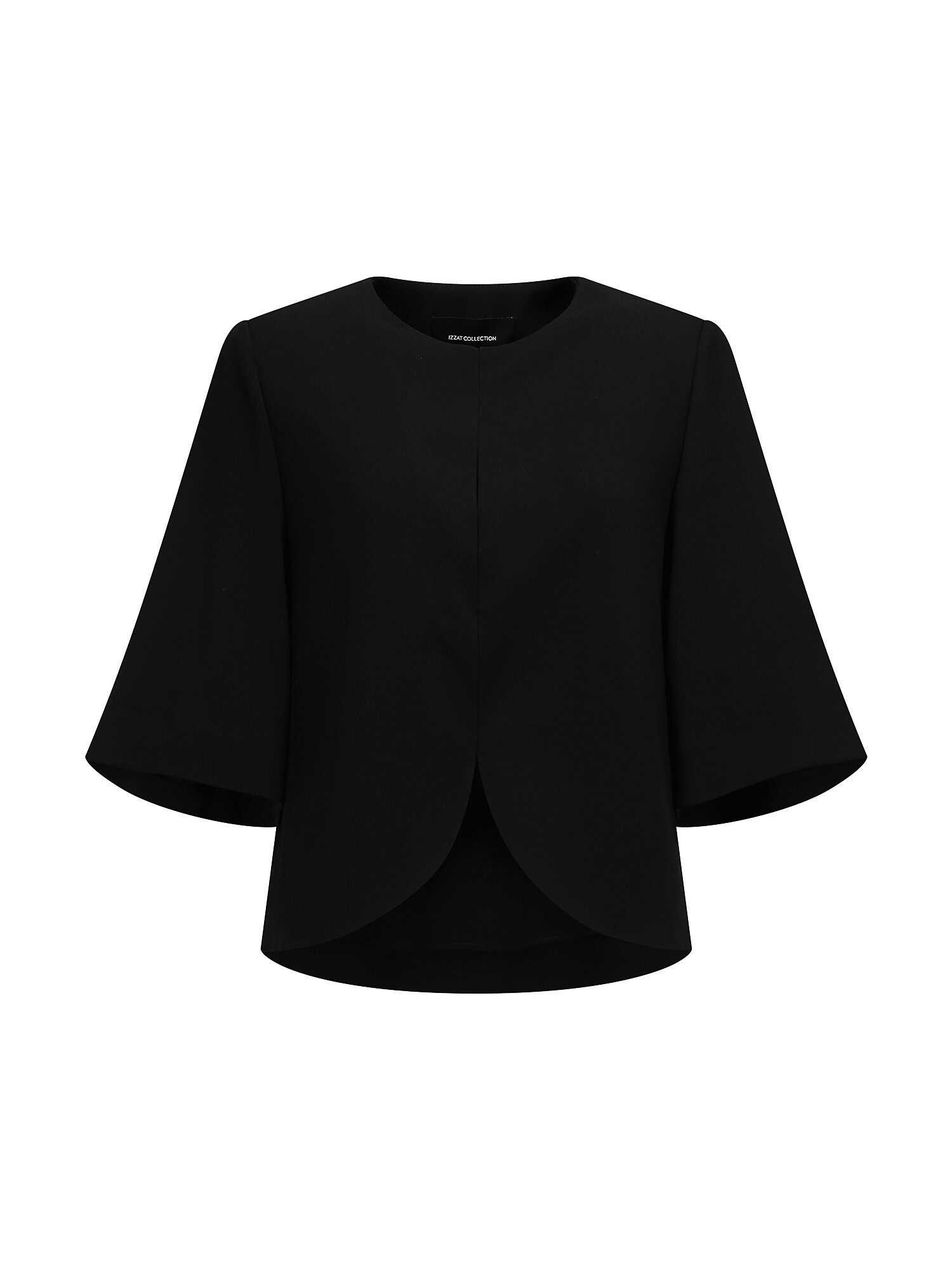 7부 라운드넥 케이프 재킷 (BLACK)