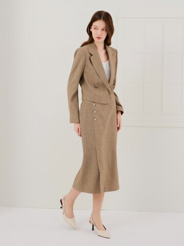 버튼 장식 슬릿 H라인 스커트 