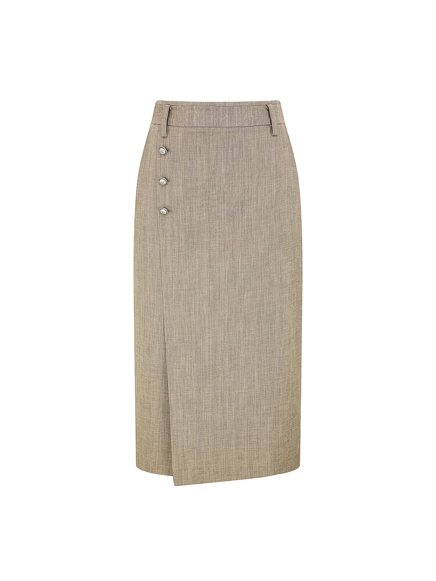 버튼 장식 슬릿 H라인 스커트 (DARK BEIGE)