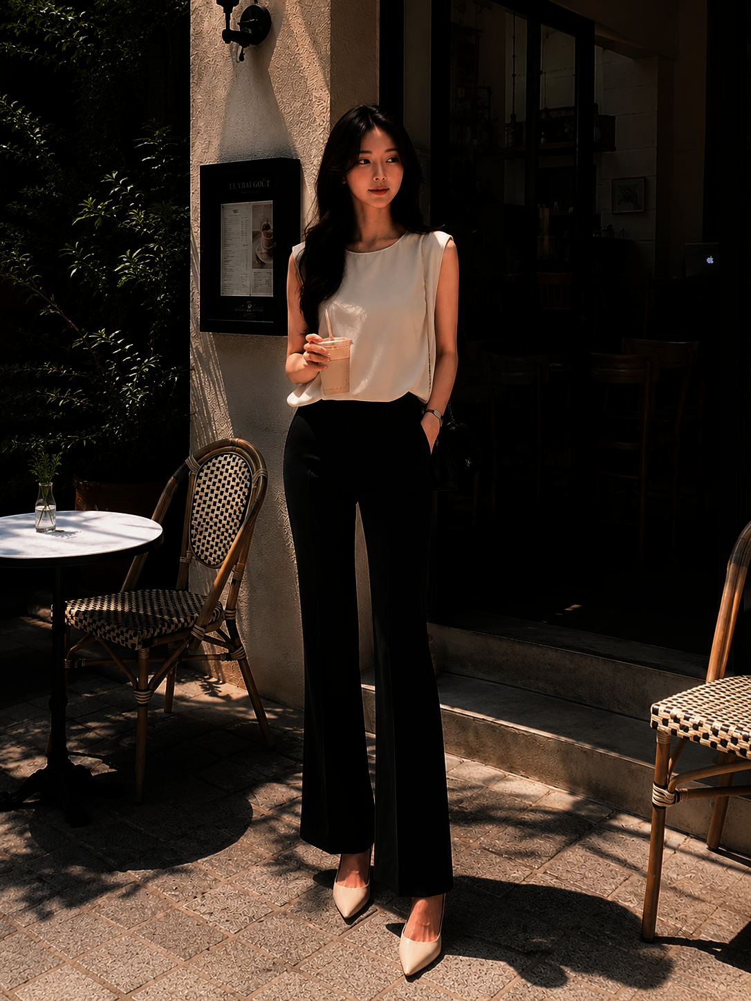 슬림핏 세미 부츠컷 팬츠 (BLACK)