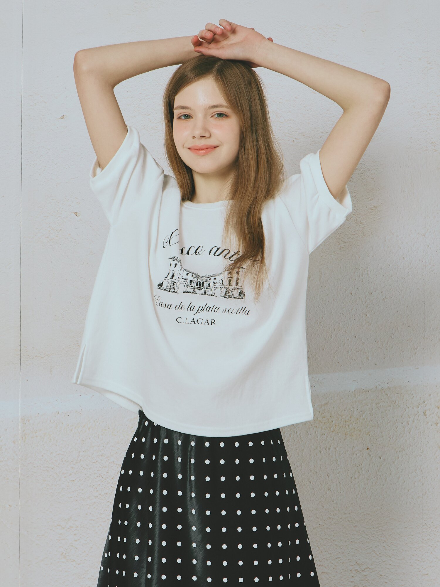 프린팅 밴딩 슬리브 티셔츠 (WHITE)