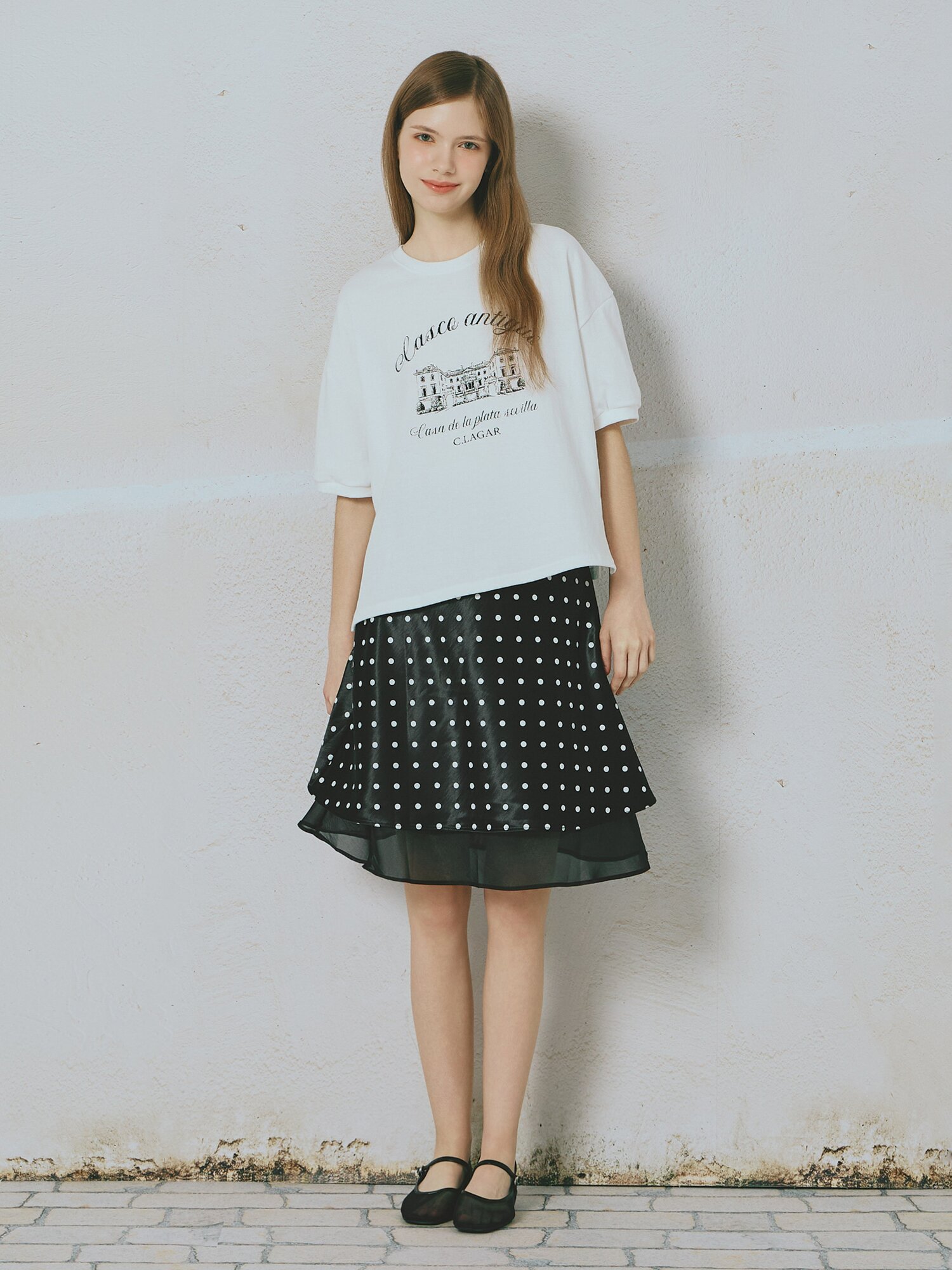 프린팅 밴딩 슬리브 티셔츠 (WHITE)