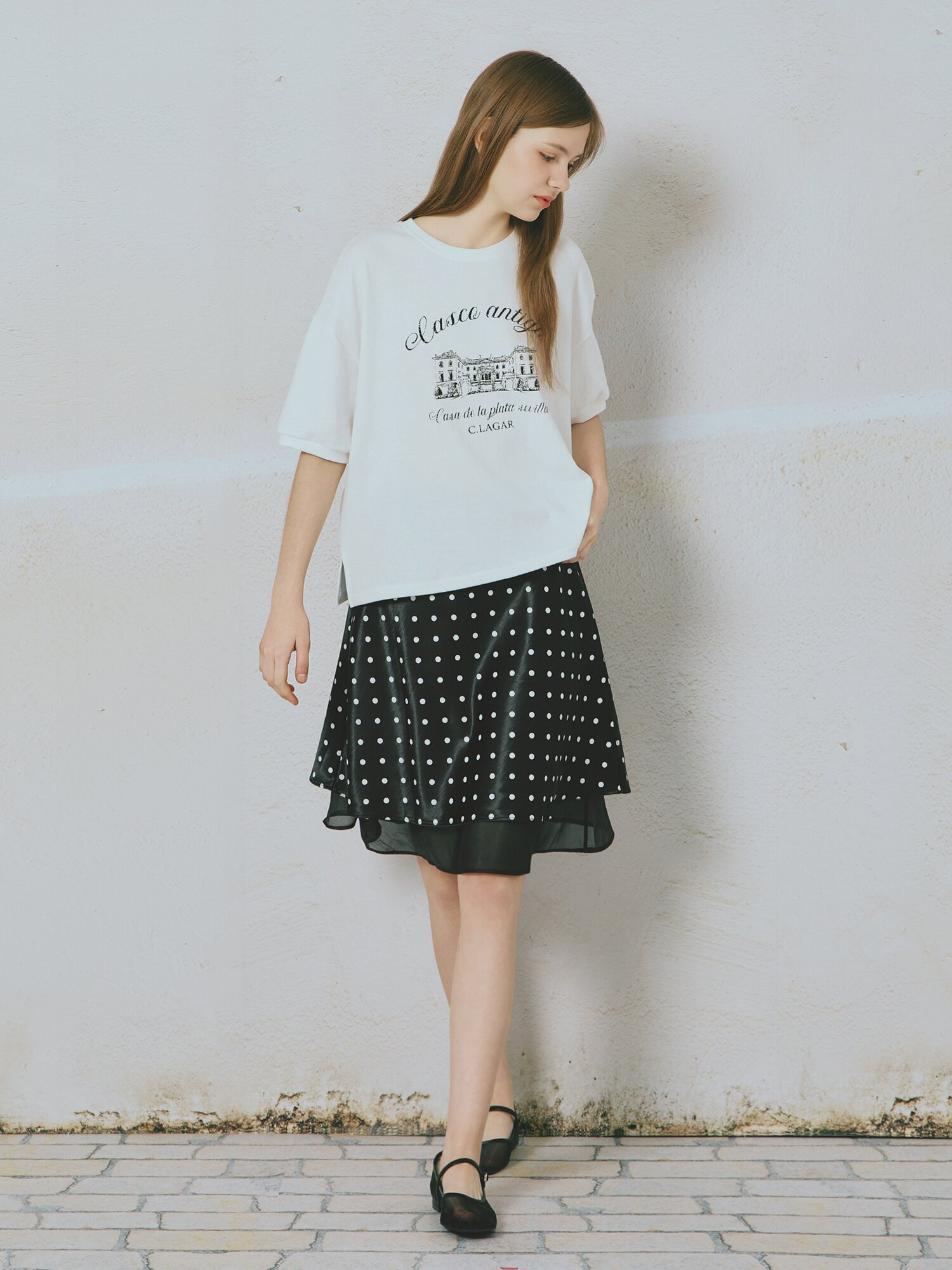 프린팅 밴딩 슬리브 티셔츠 (WHITE)