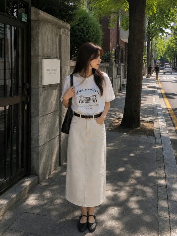 프린팅 밴딩 슬리브 티셔츠 